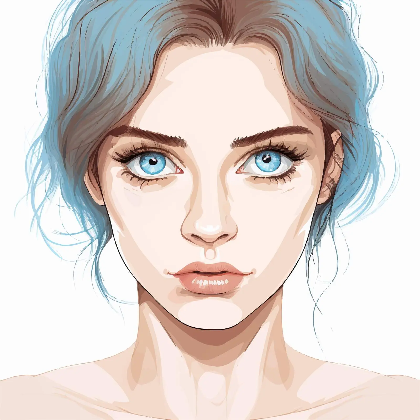 Concerned Woman with Blue Eyes - Vector Illustration — free download from Dotvec