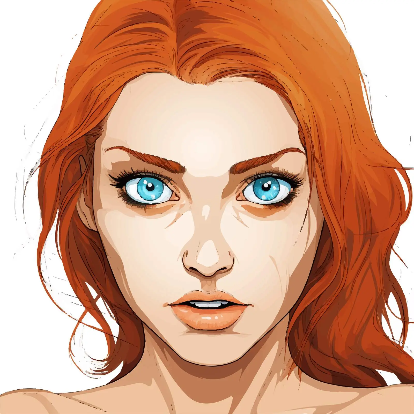 Concerned Woman with Blue Eyes Vector Illustration — free download from Dotvec