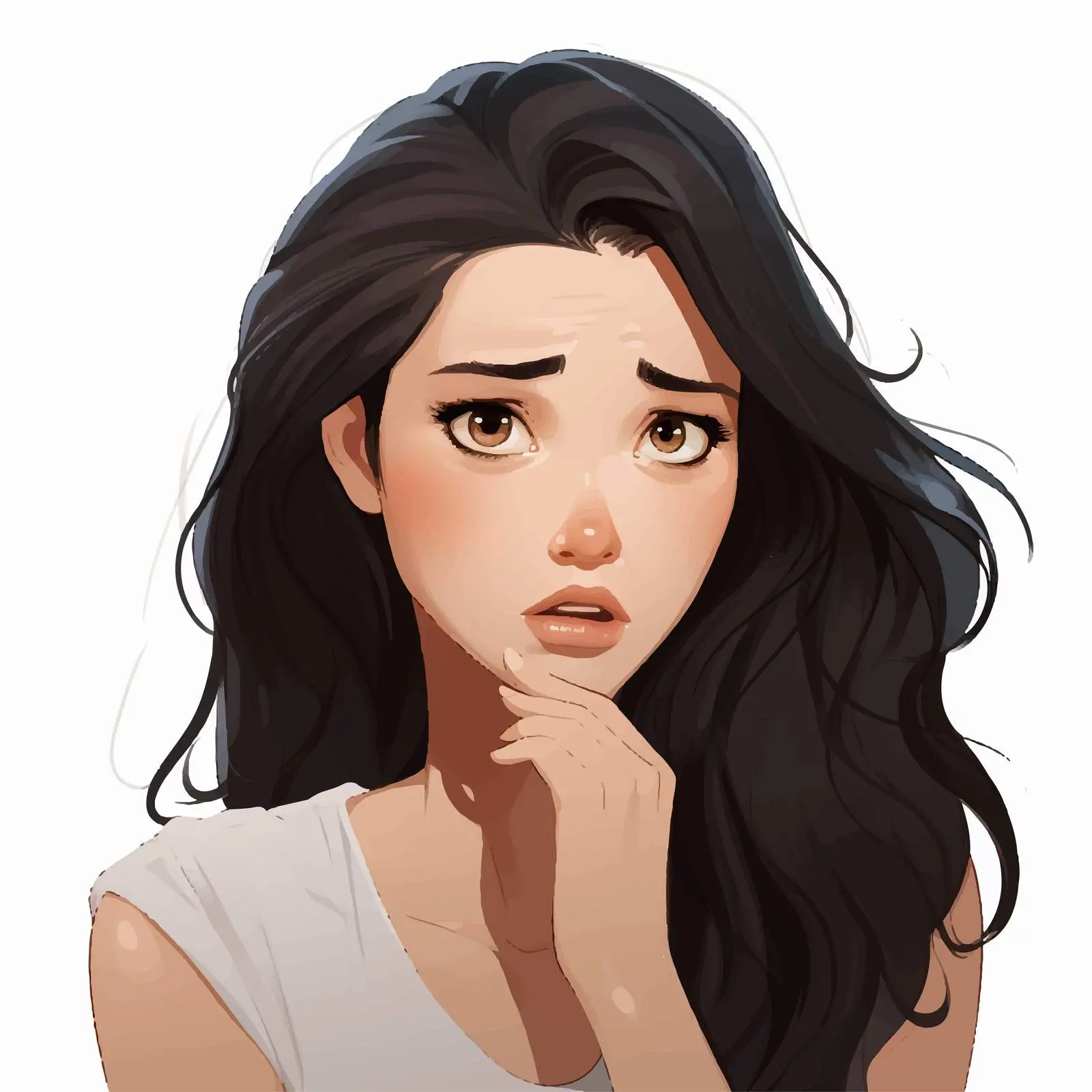 Concerned Woman with Dark Hair Vector Illustration – free sorrow image from Dotvec