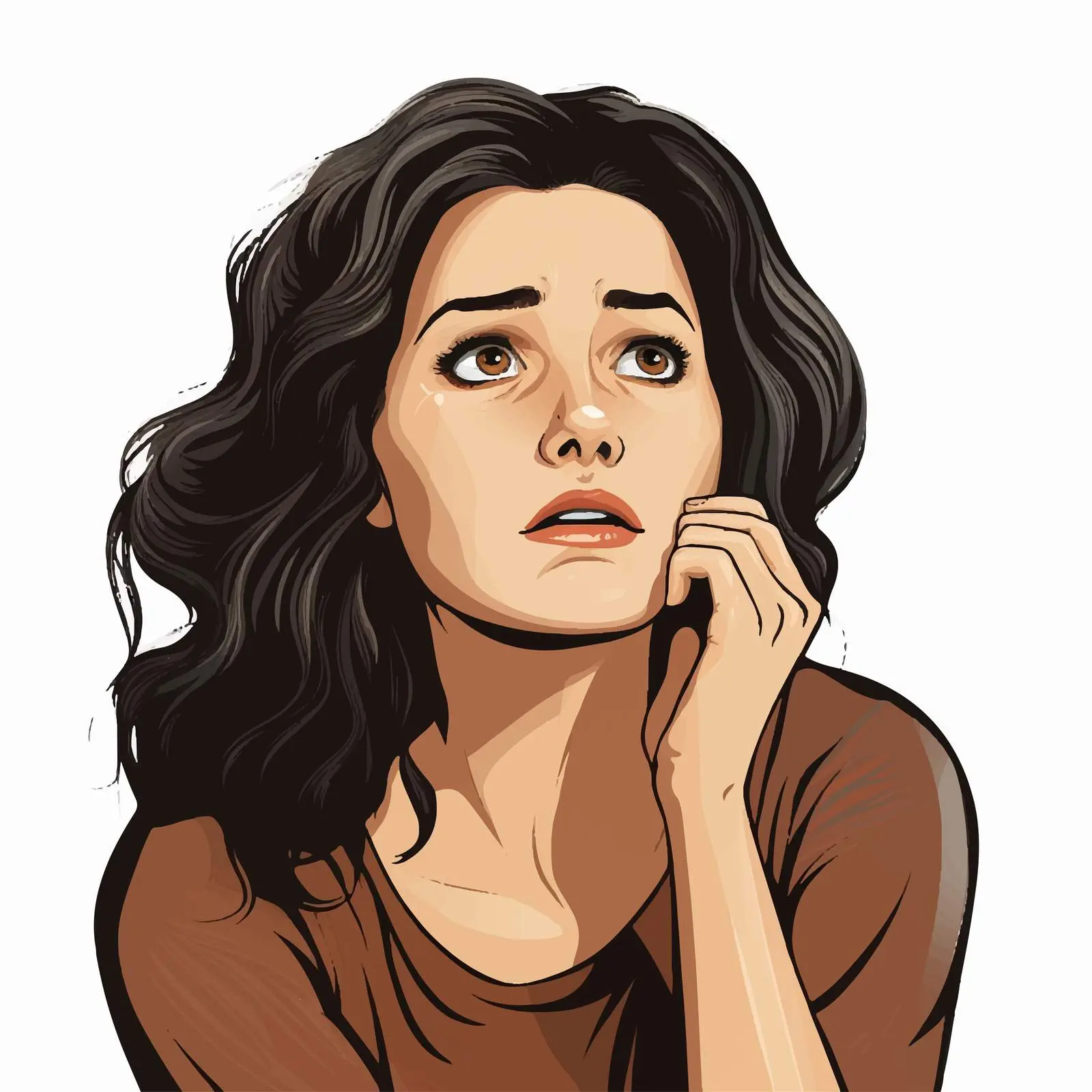 Concerned Woman Illustration with Dark Hair — free download from Dotvec