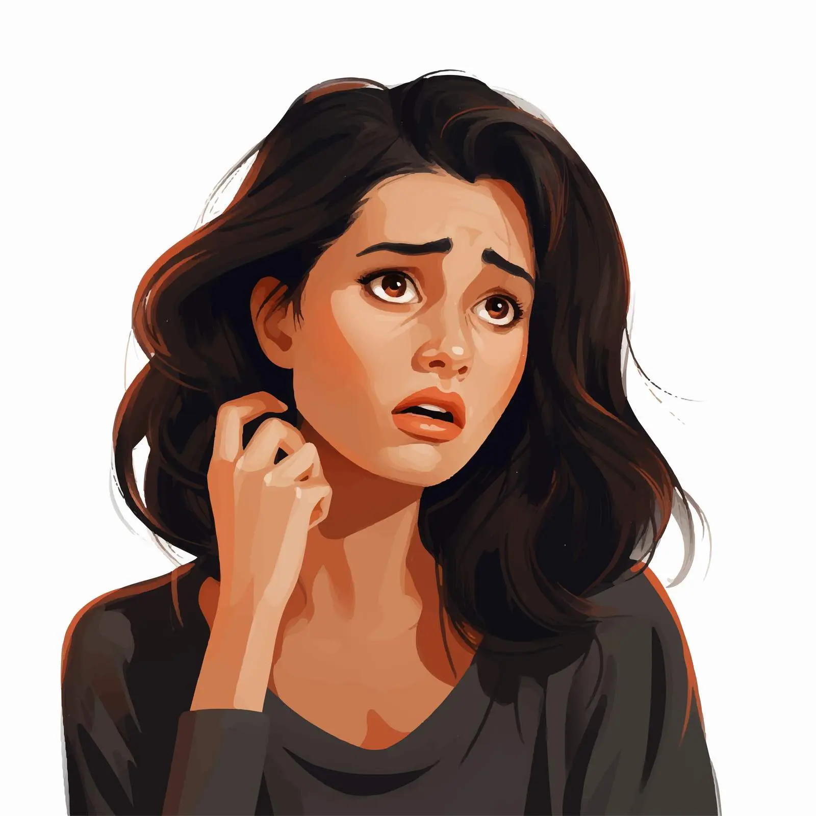 Concerned Woman with Dark Hair Vector Illustration — free download from Dotvec