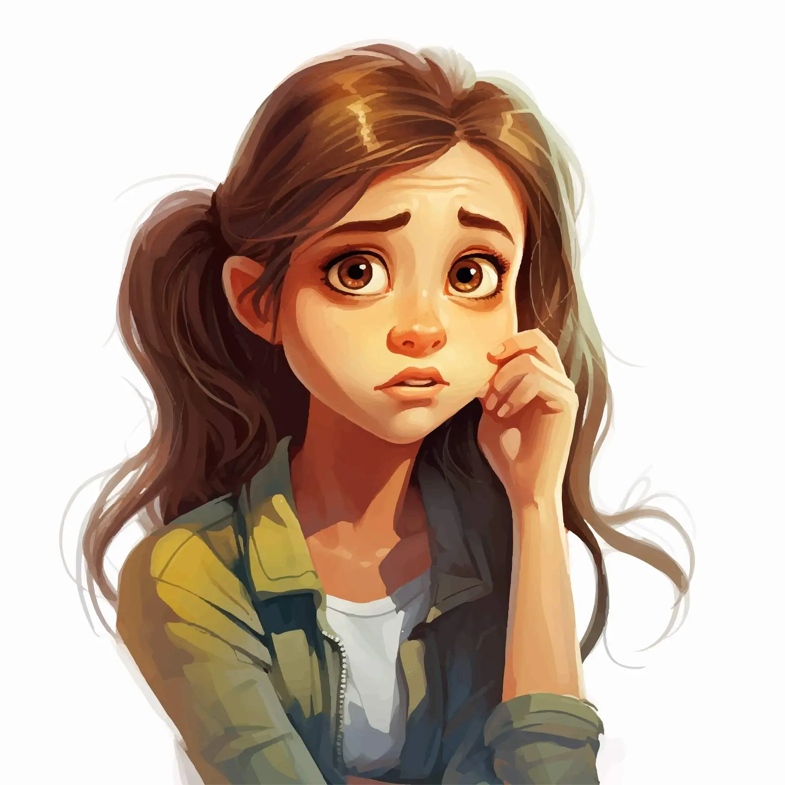 Concerned Young Girl Cartoon Vector Illustration — free download from Dotvec