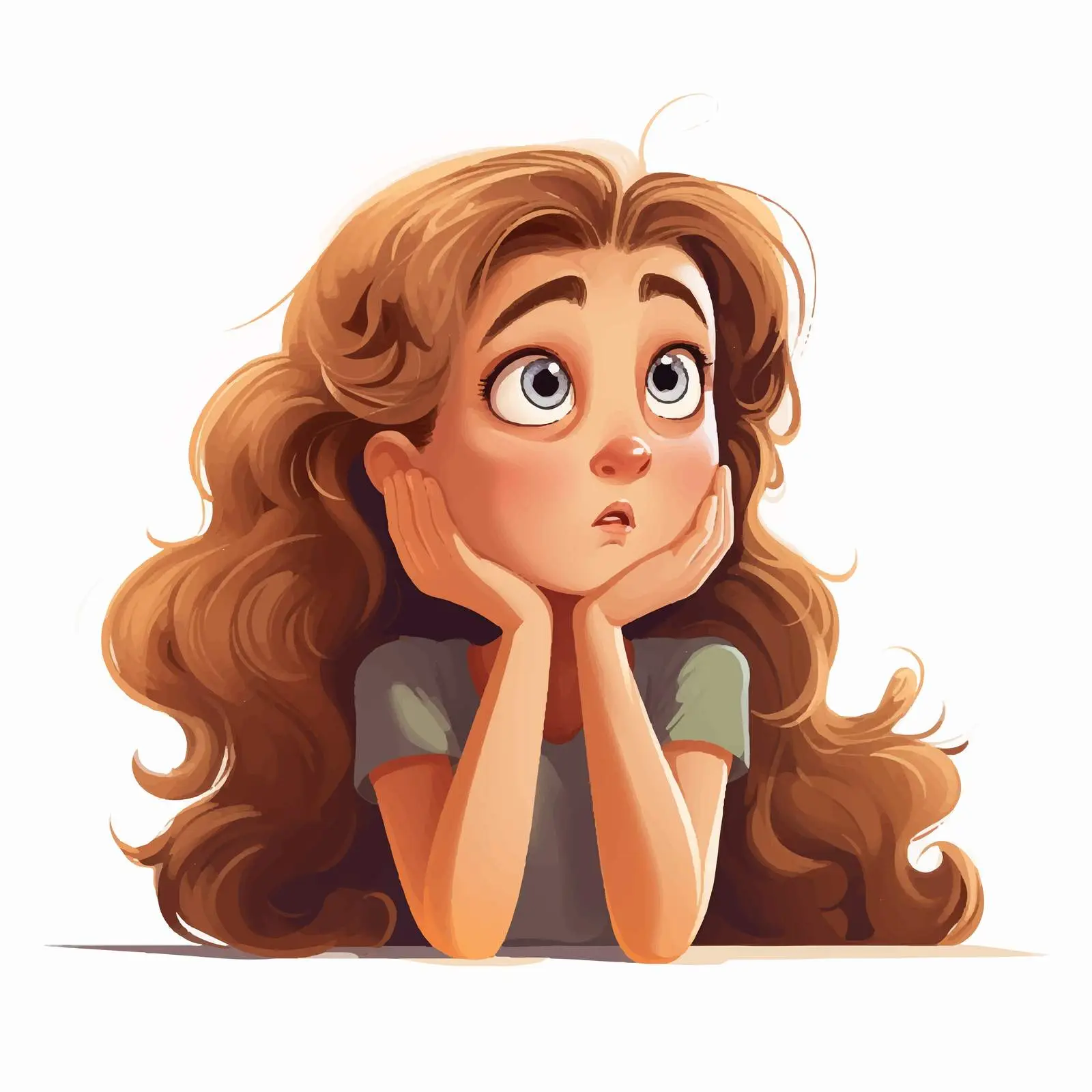 Concerned Young Girl Cartoon Illustration Vector — free download from Dotvec