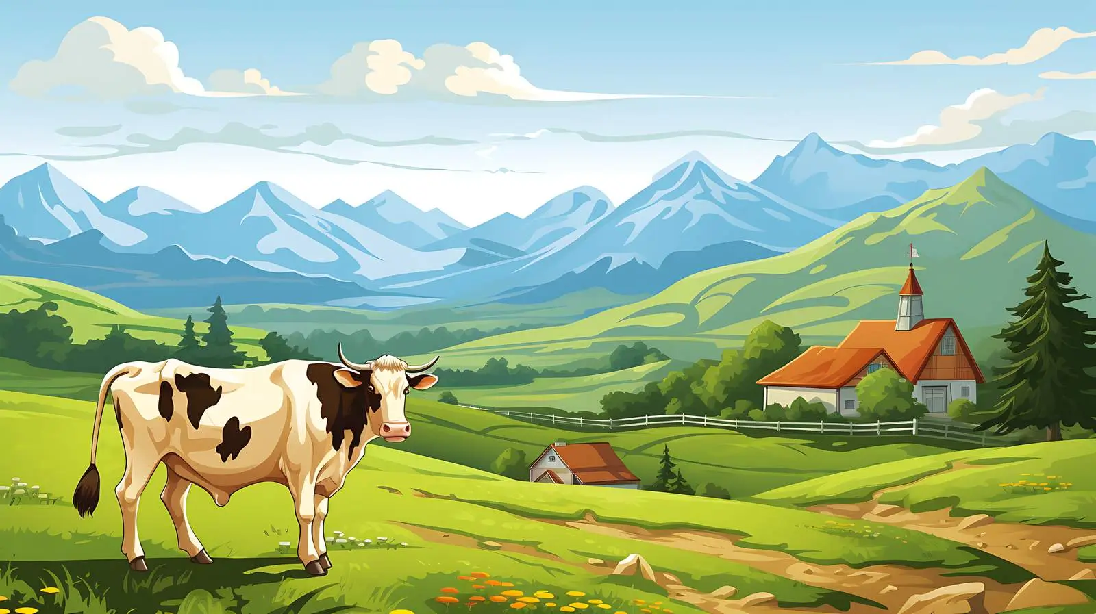 Cow and Landscape Illustration — free download from Dotvec