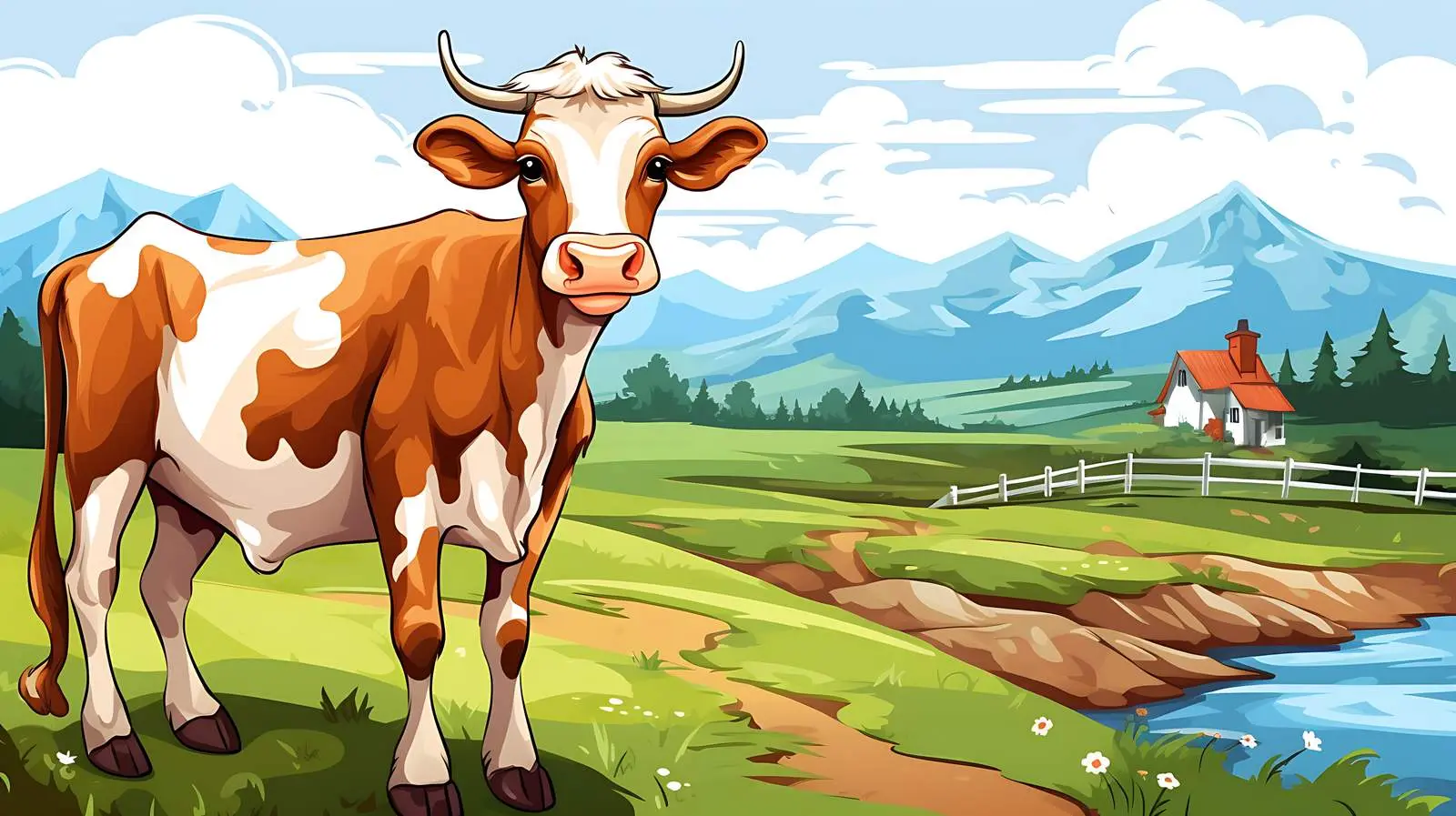 Scenic Cow Landscape Illustration — free download from Dotvec