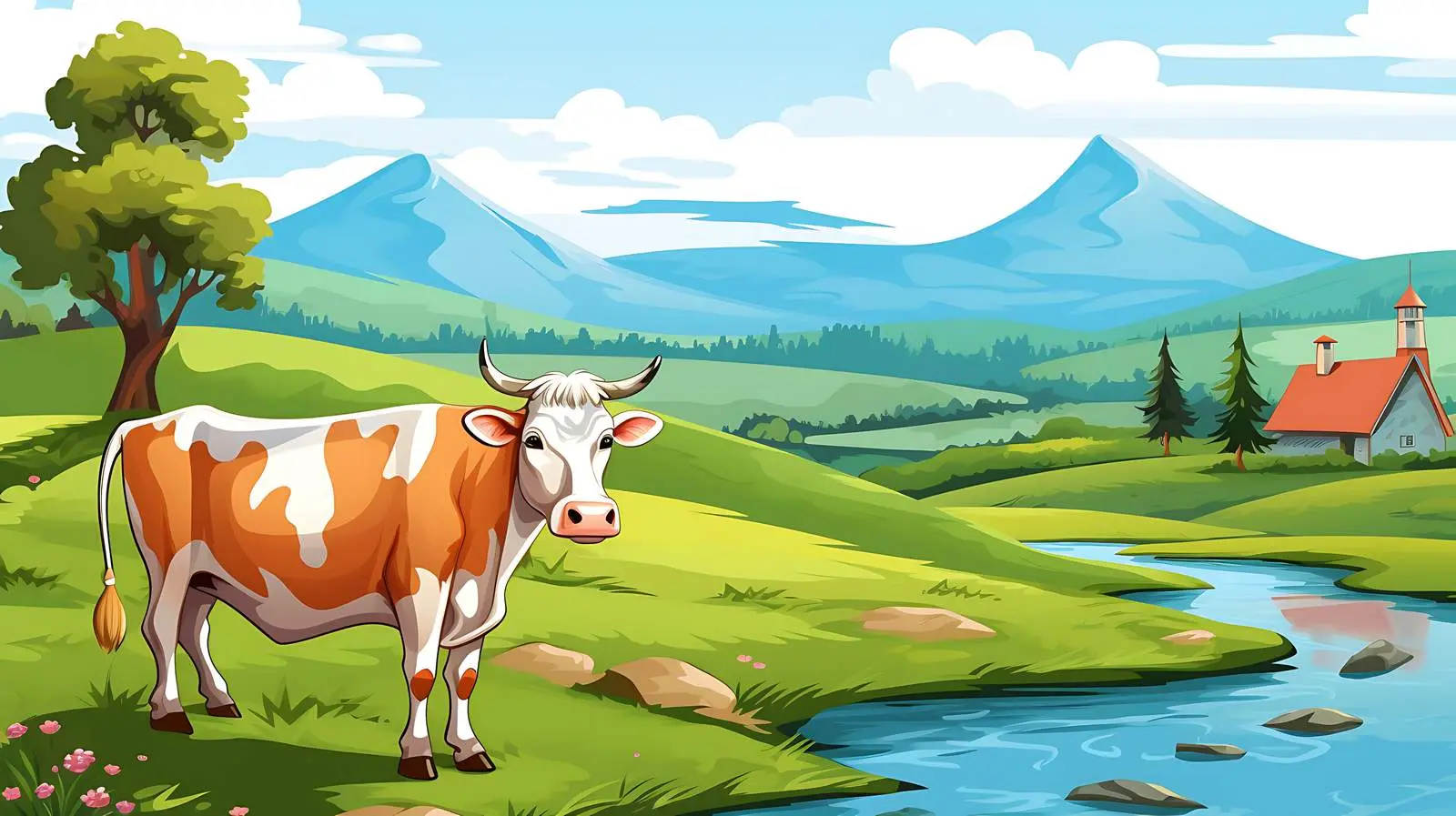 Pastoral Scene with Cow — free download from Dotvec