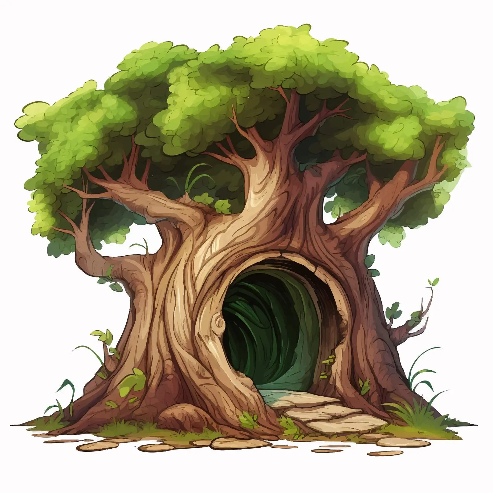 Detailed Cartoon Tree Hollow Illustration Vector – free fantasy tree image from Dotvec