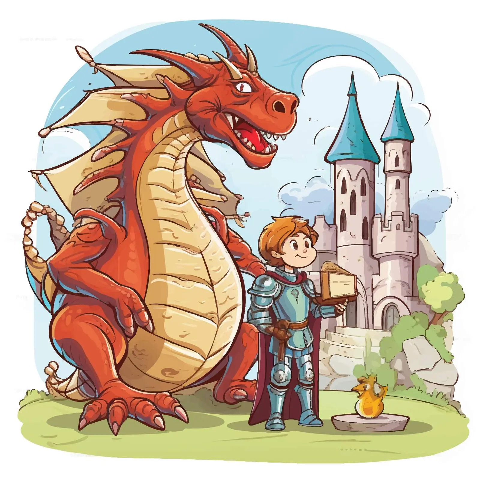 Dragon and Knight Illustration for Storybooks — free download from Dotvec