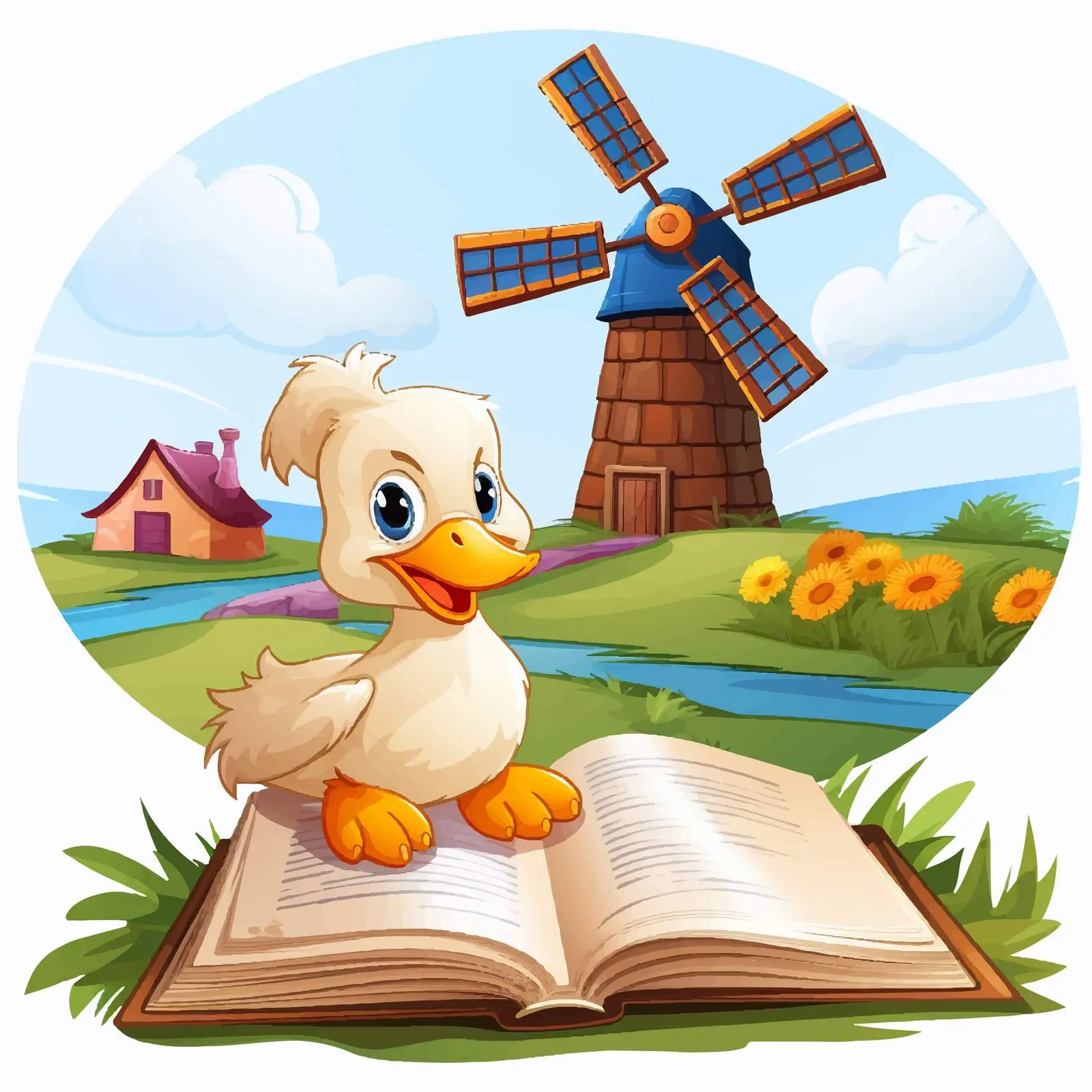 Duck Reading a Book by a Windmill — free download from Dotvec