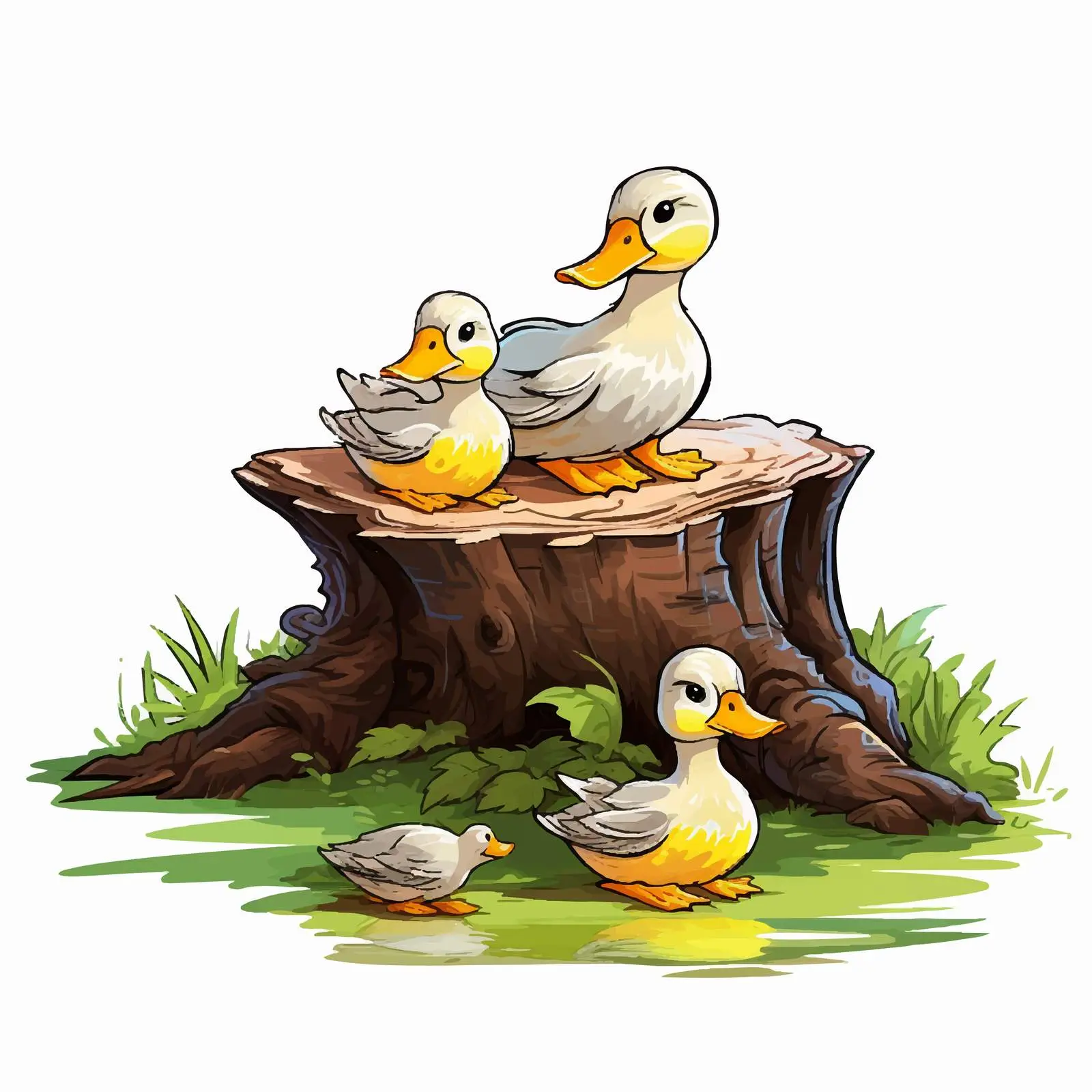 Duck Reading on Stump with Ducklings — free download from Dotvec