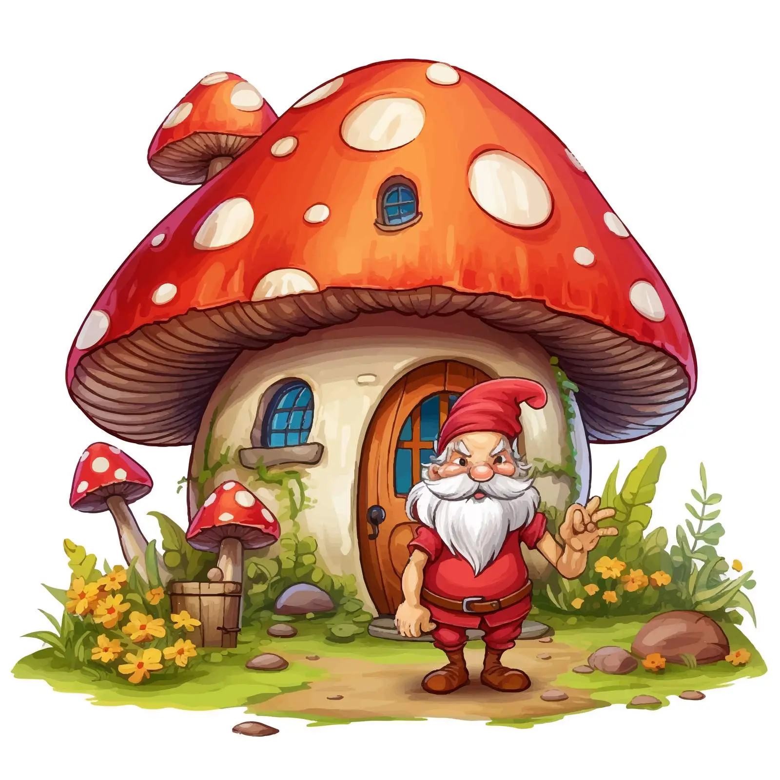 Dwarf Beside Mushroom House Vector Illustration — free download from Dotvec