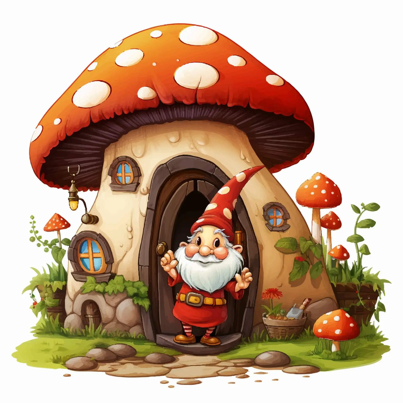 Dwarf Beside Mushroom House Vector Illustration — free download from Dotvec