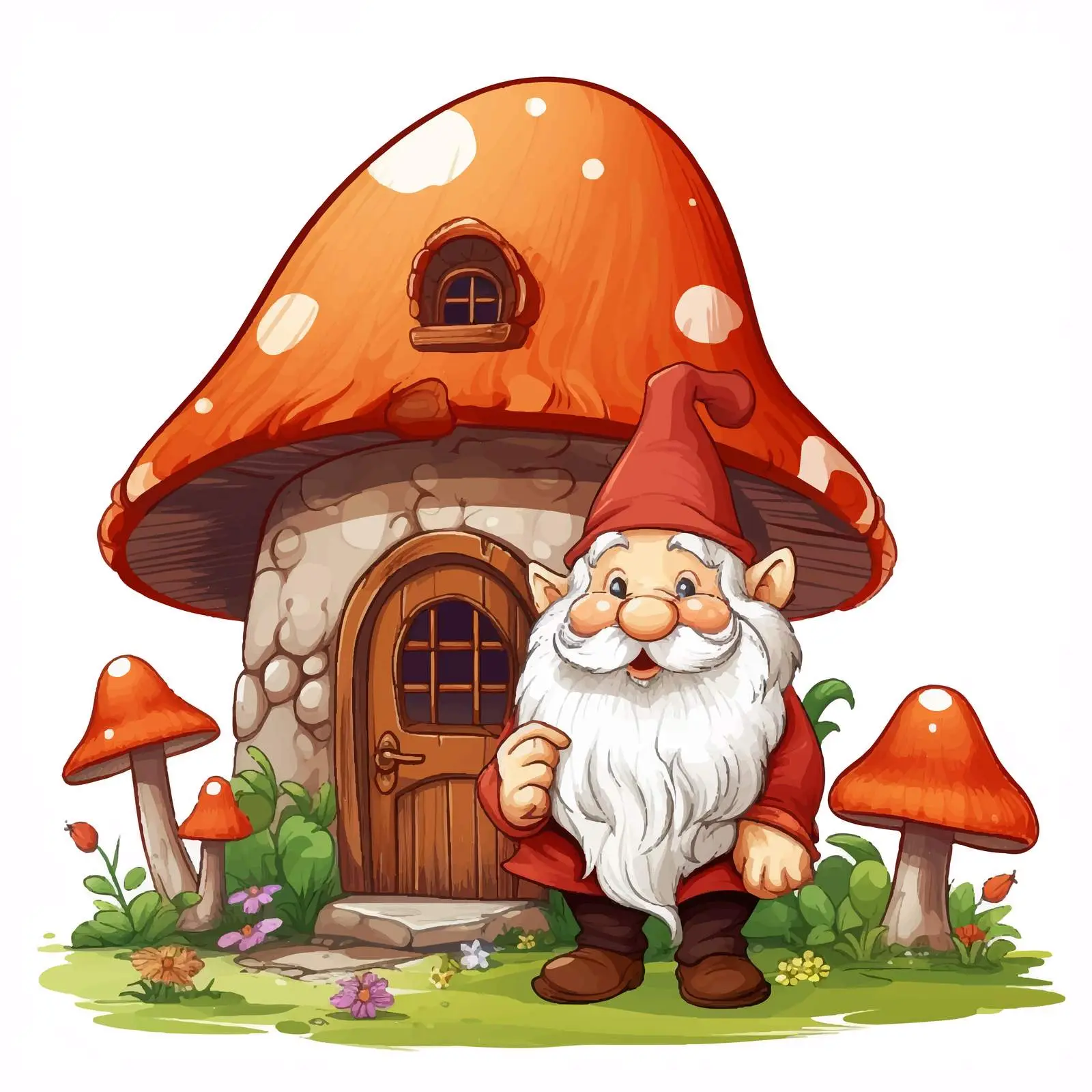 Dwarf by Mushroom House Vector Illustration – free dwarf image from Dotvec