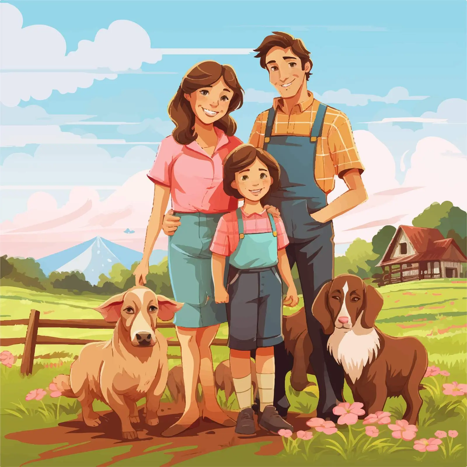 Family Enjoying Their Farm Life Illustration — free download from Dotvec