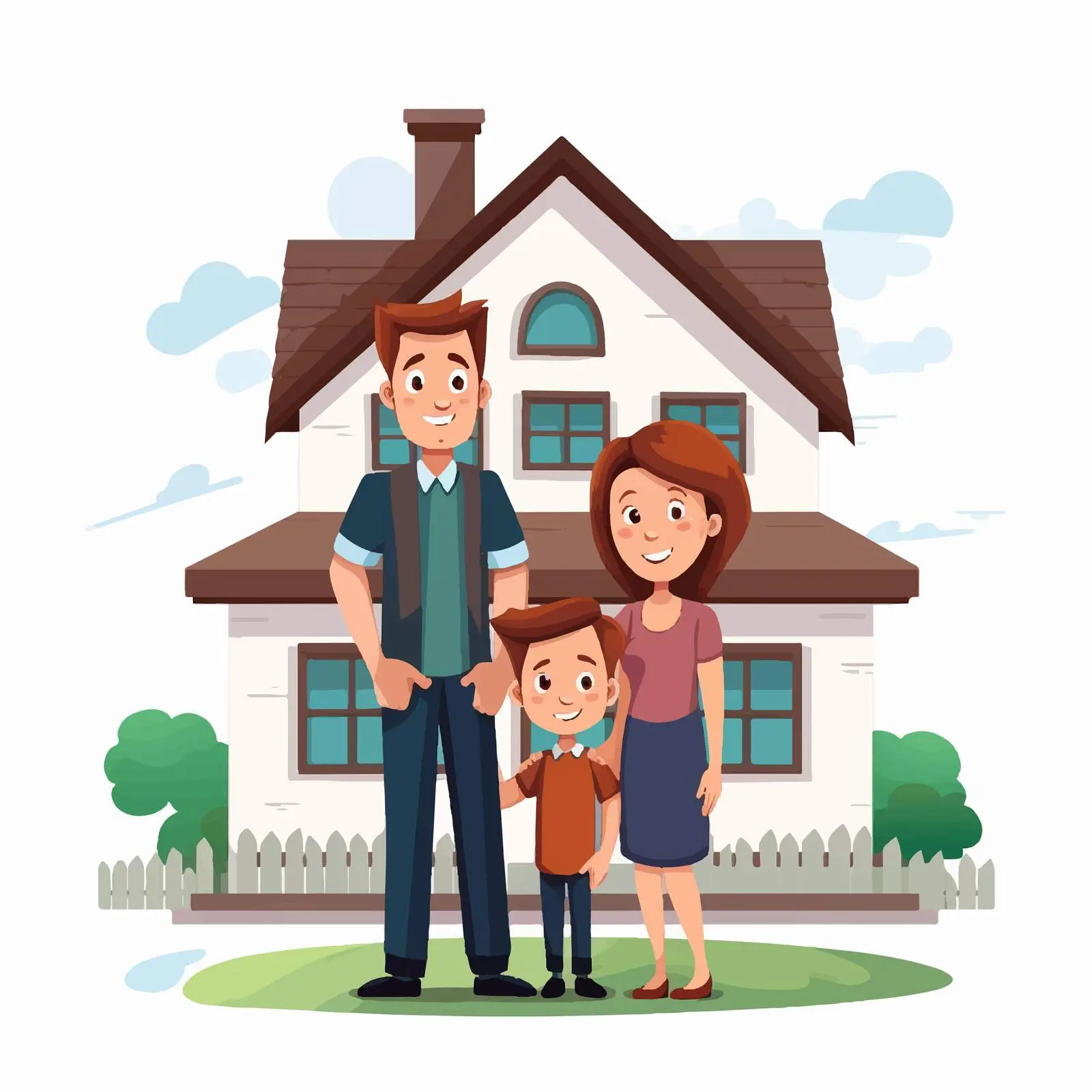 Family Outside Their Large Home Illustration — free download from Dotvec