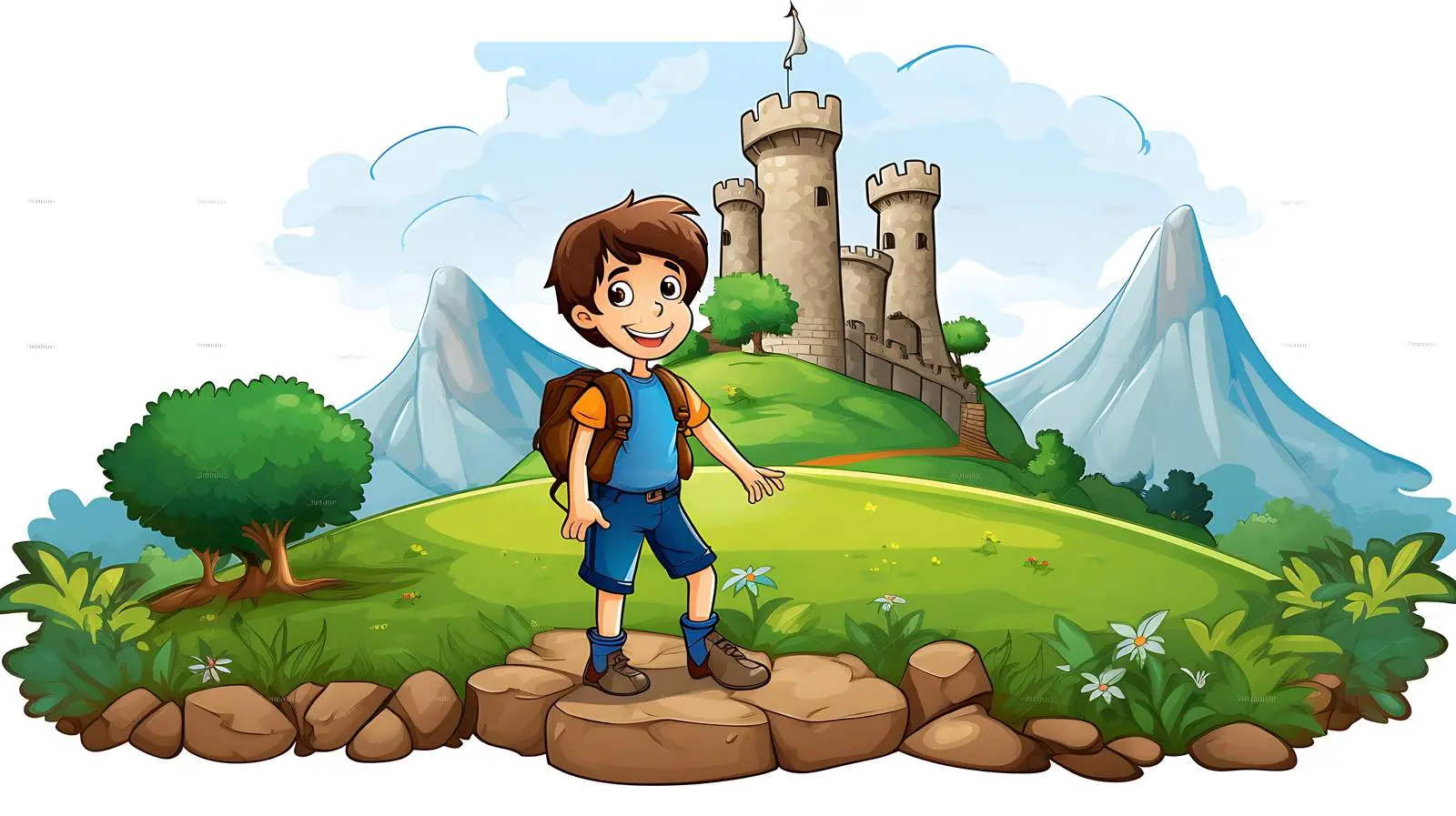 Farm Boy and Hills Landscape Illustration — free download from Dotvec