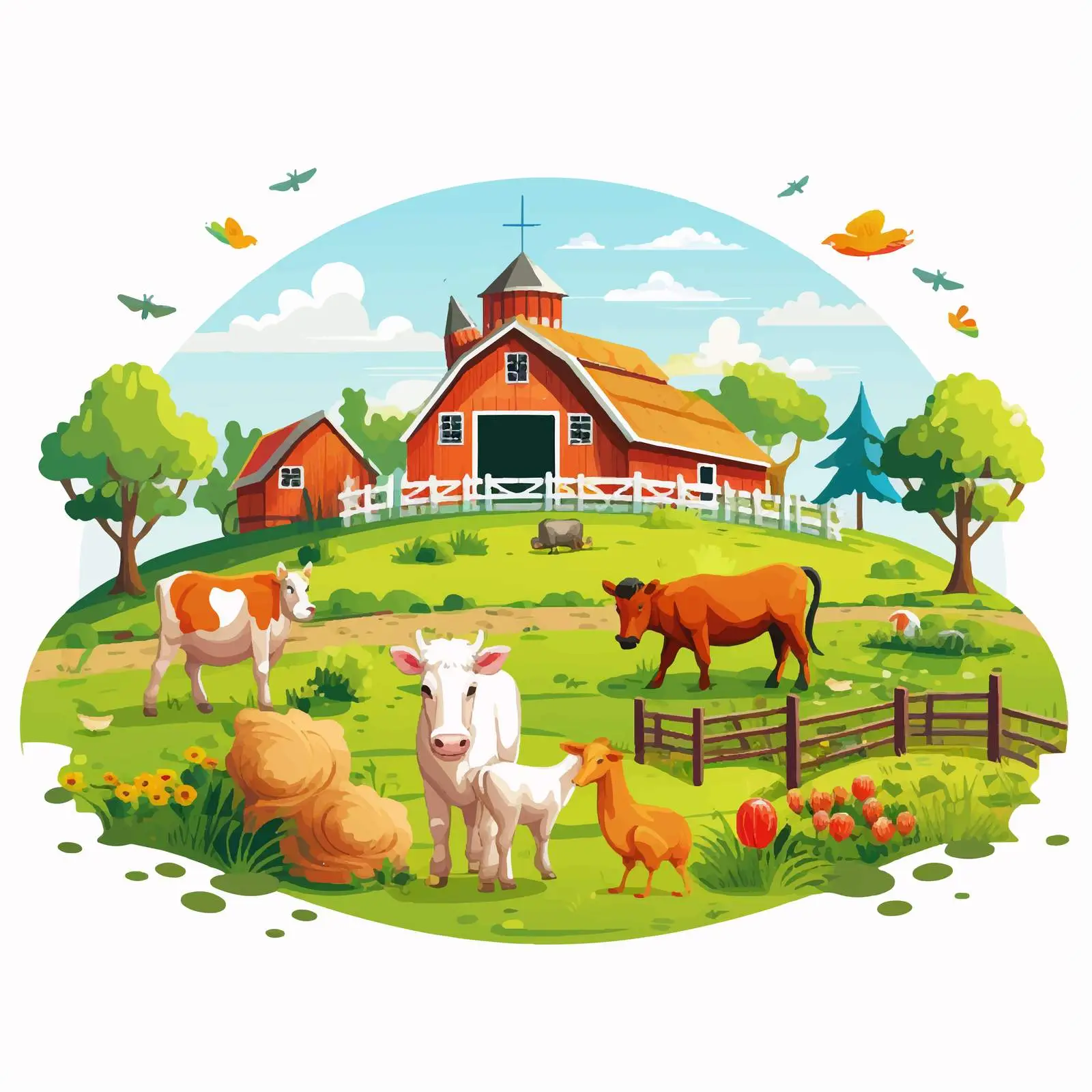 Farm Illustration Featuring Domestic Animals — free download from Dotvec