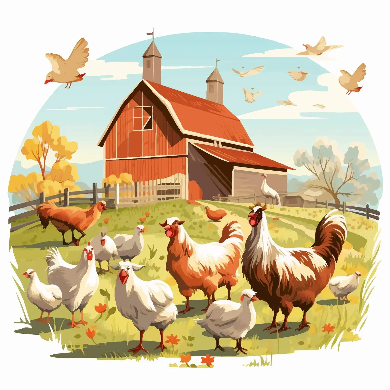 Farm Illustration with Goats and Chickens — free download from Dotvec