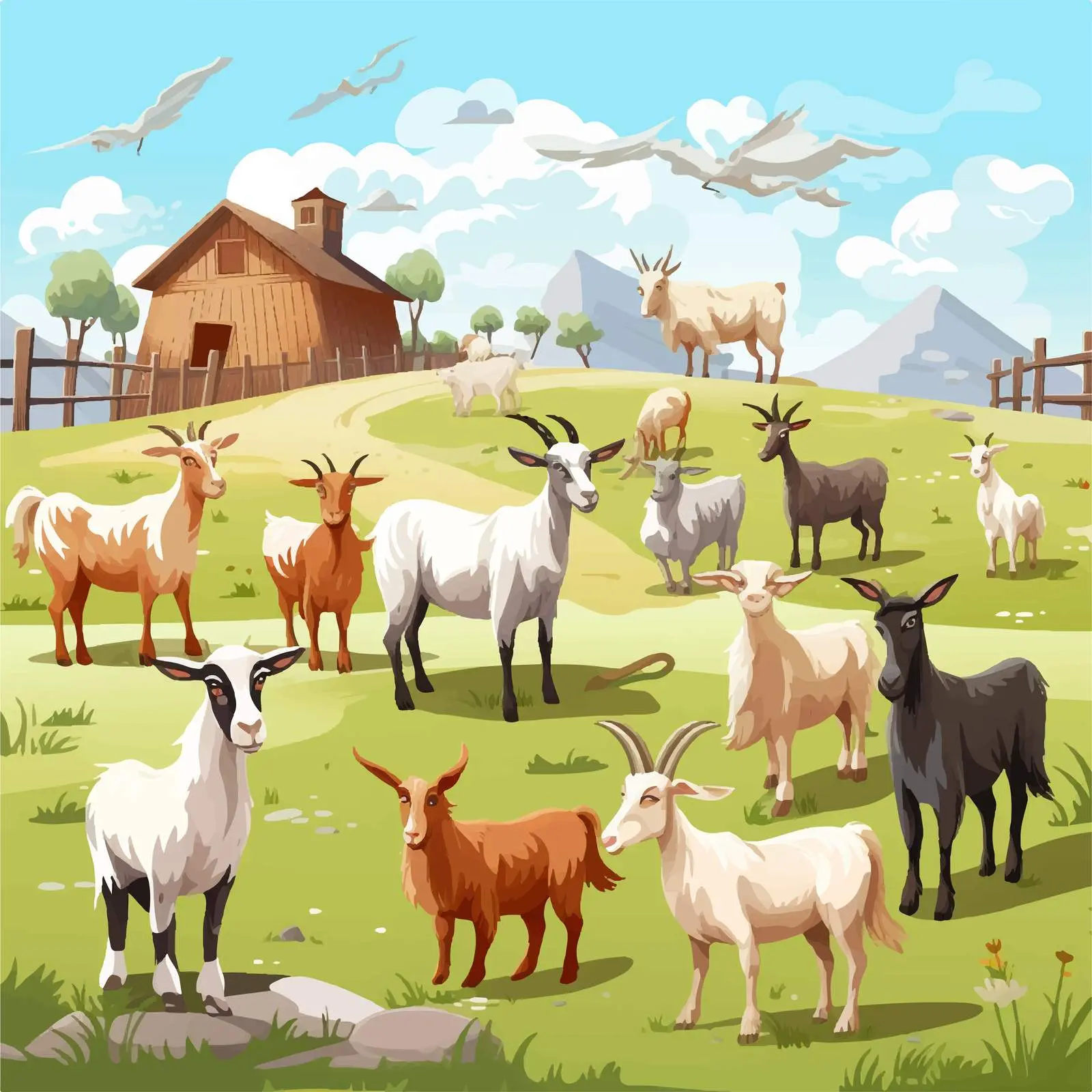 Farm Illustration with Goats and Cartoon Style — free download from Dotvec