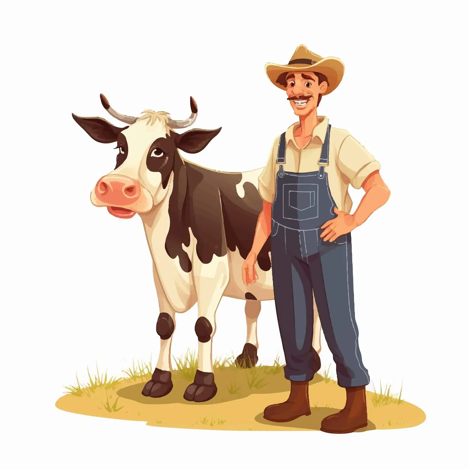 Farmer and Cow Cartoon Vector Illustration — free download from Dotvec