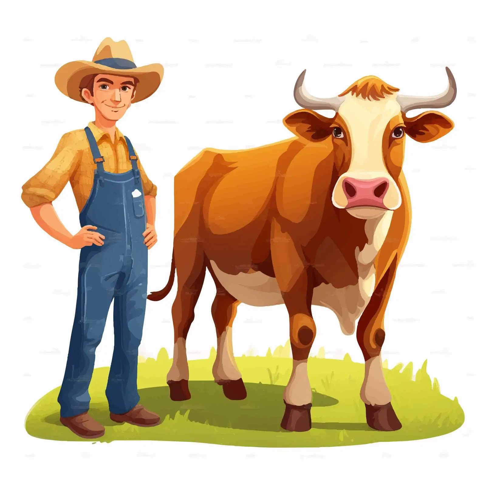 Cartoon Illustration of Farmer with Cow — free download from Dotvec