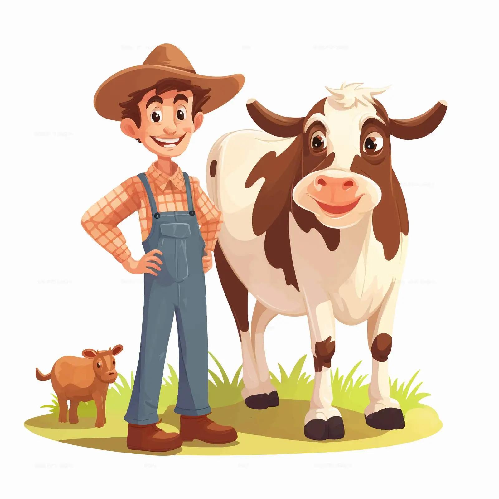 Cartoon Illustration of Farmer with Cow – free ban image from Dotvec
