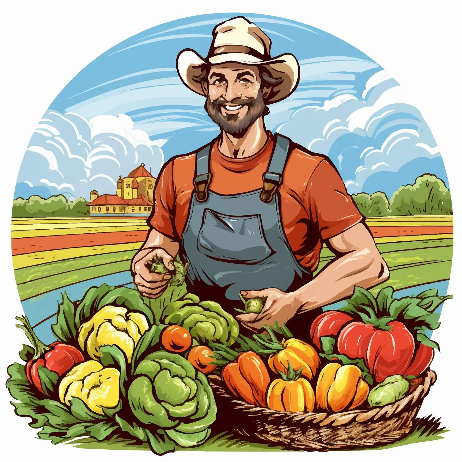 Farmer with Vegetables Cartoon Vector Illustration — free download from Dotvec