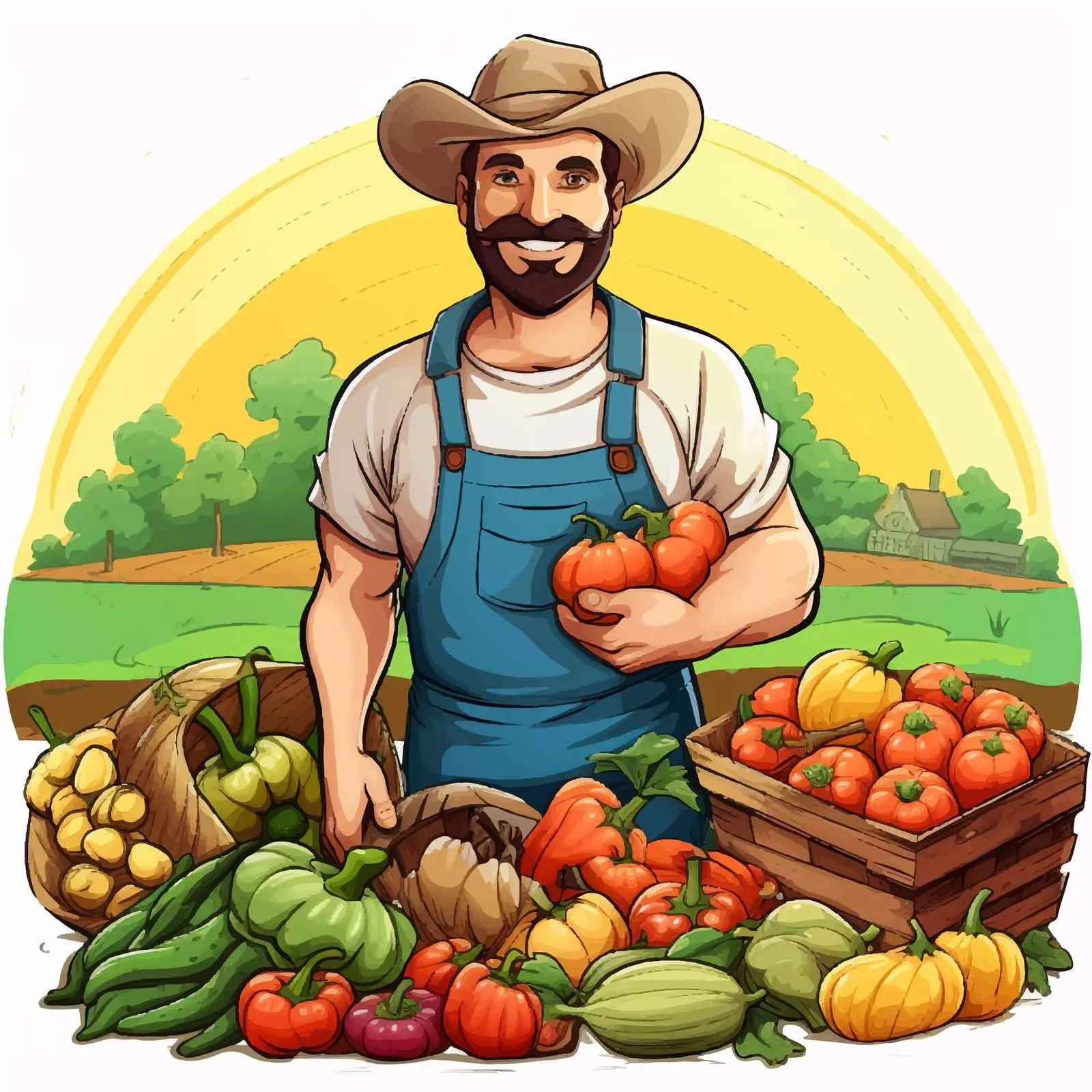 Farmer with Vegetables Vector Illustration — free download from Dotvec