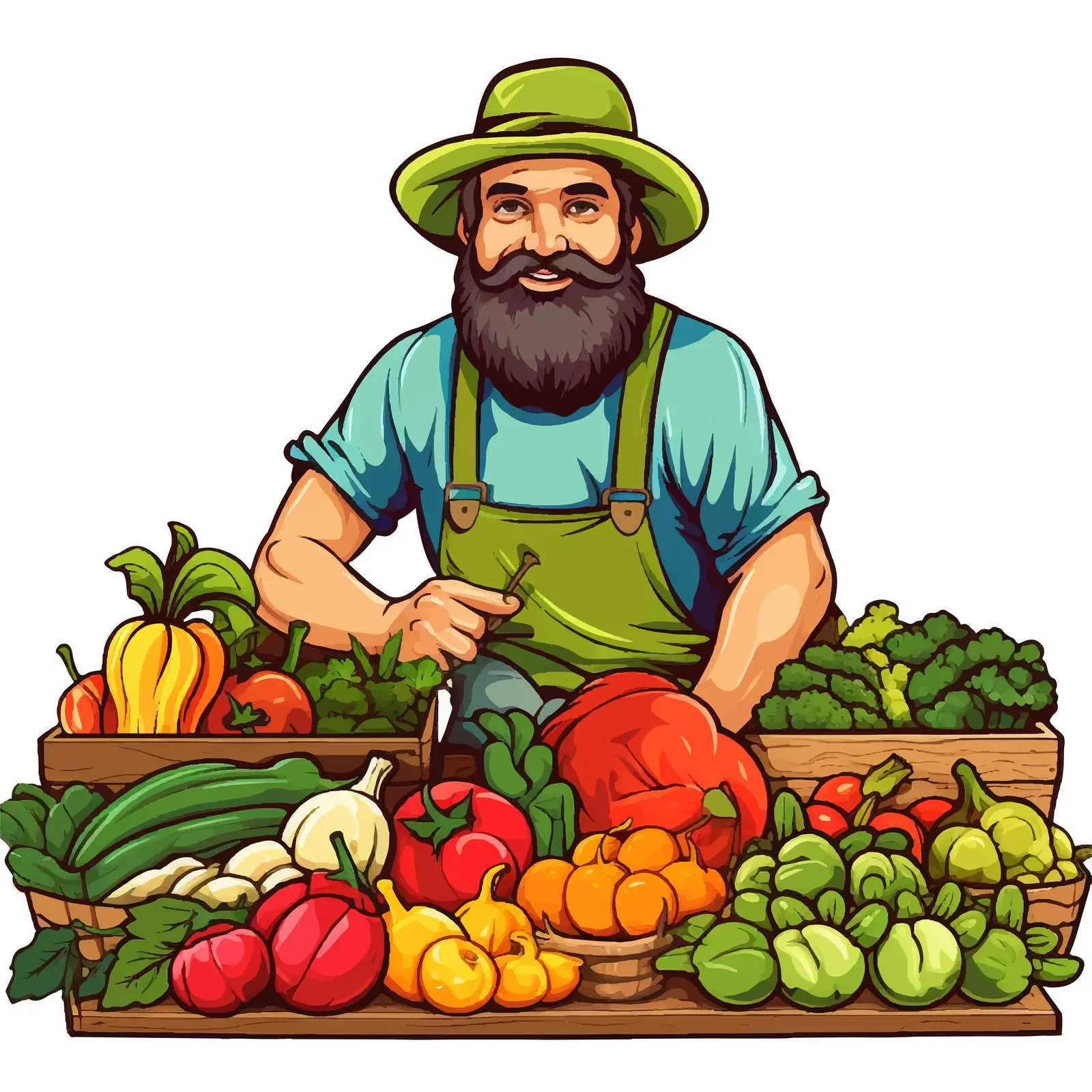 Cartoon Farmer with Fresh Vegetables Vector — free download from Dotvec