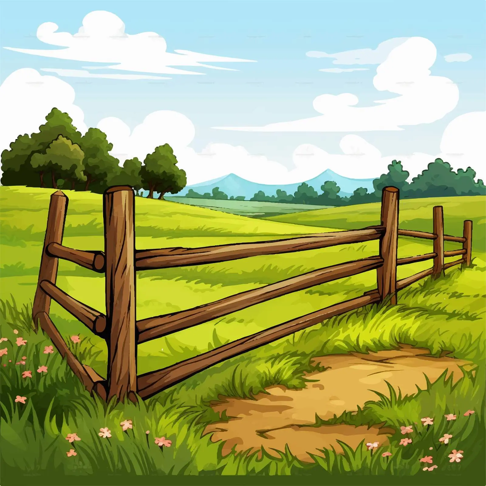 Cartoon Field and Fence Vector Illustration — free download from Dotvec