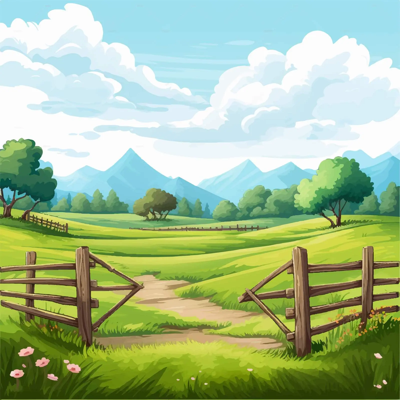 Cartoon Field with Fence Vector Illustration — free download from Dotvec