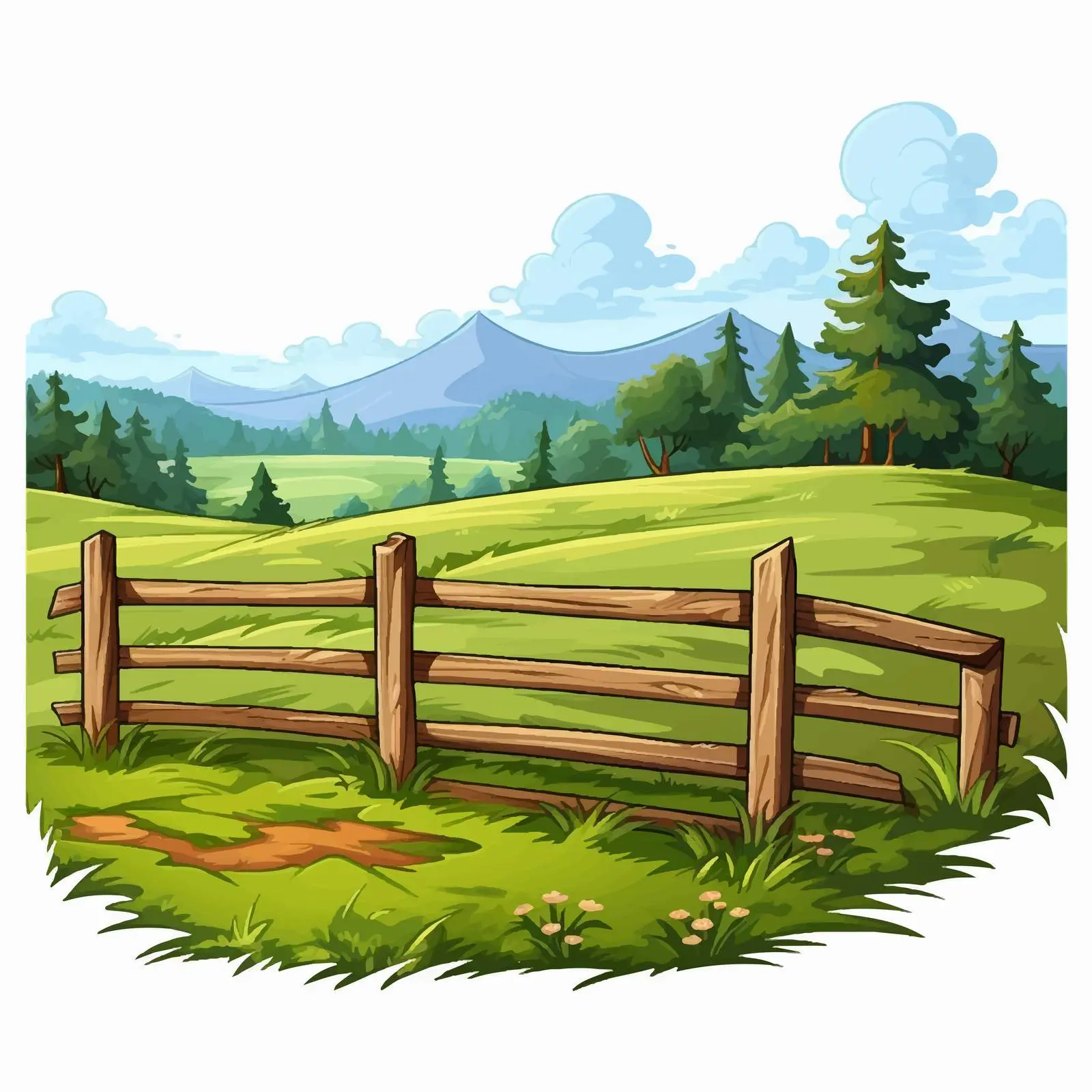 Cartoon Vector of Field with Fence — free download from Dotvec