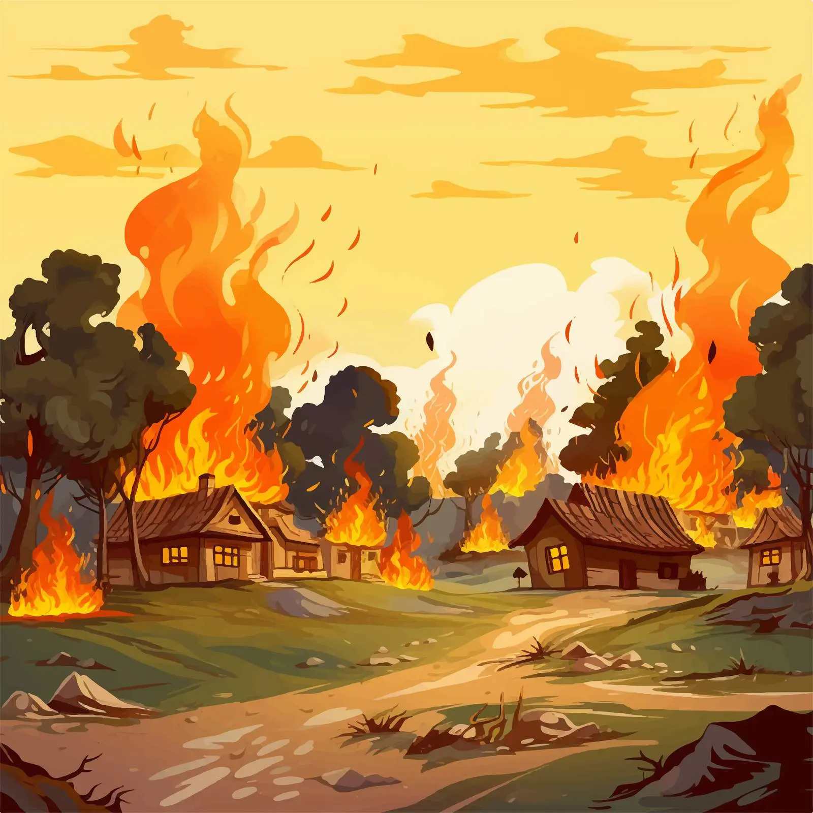 Village Fire Illustration in Cartoon Style — free download from Dotvec