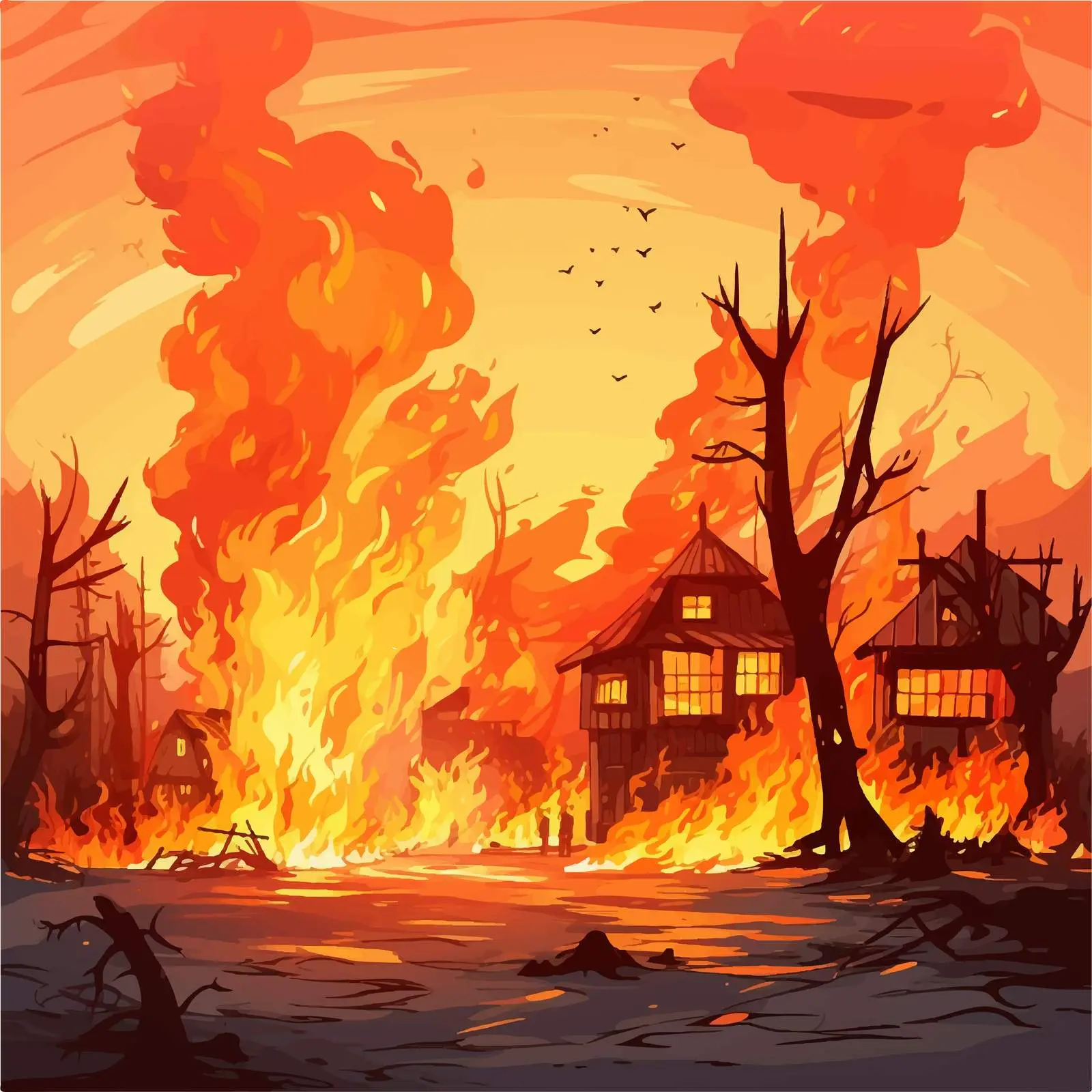 Cartoon Village Fire Vector Illustration — free download from Dotvec