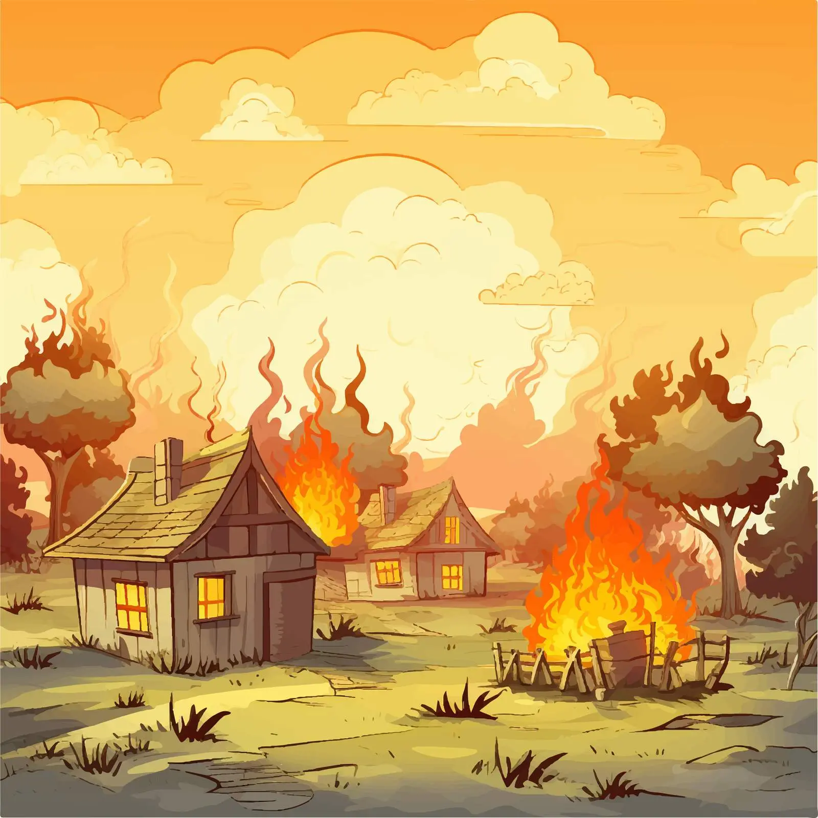 Village Fire Cartoon Vector Illustration — free download from Dotvec