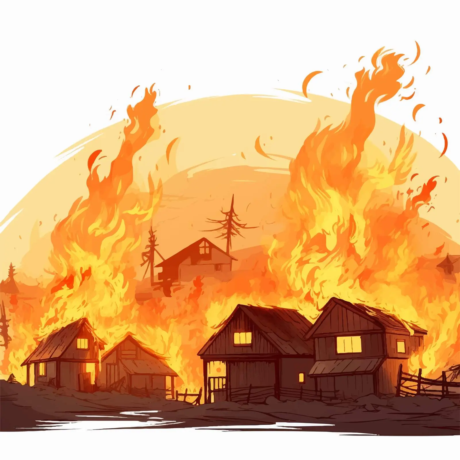 Village Fire Illustration - Cartoon Vector Art — free download from Dotvec