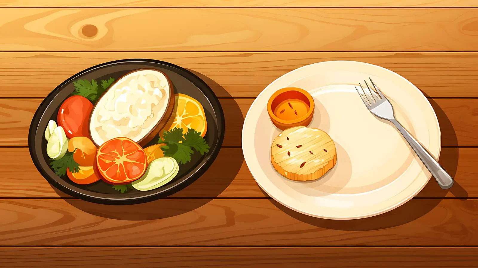 Food and Dish on Wooden Background — free download from Dotvec