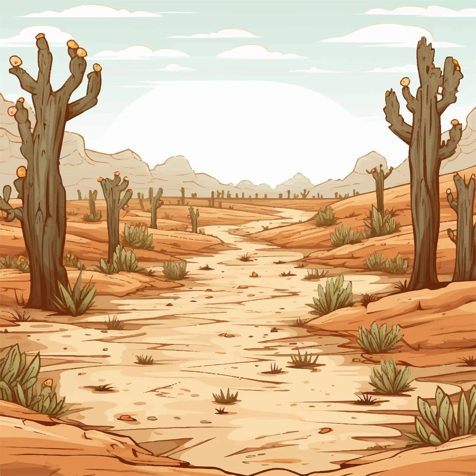 Cartoon Forest Illustration in Desert Landscape — free download from Dotvec