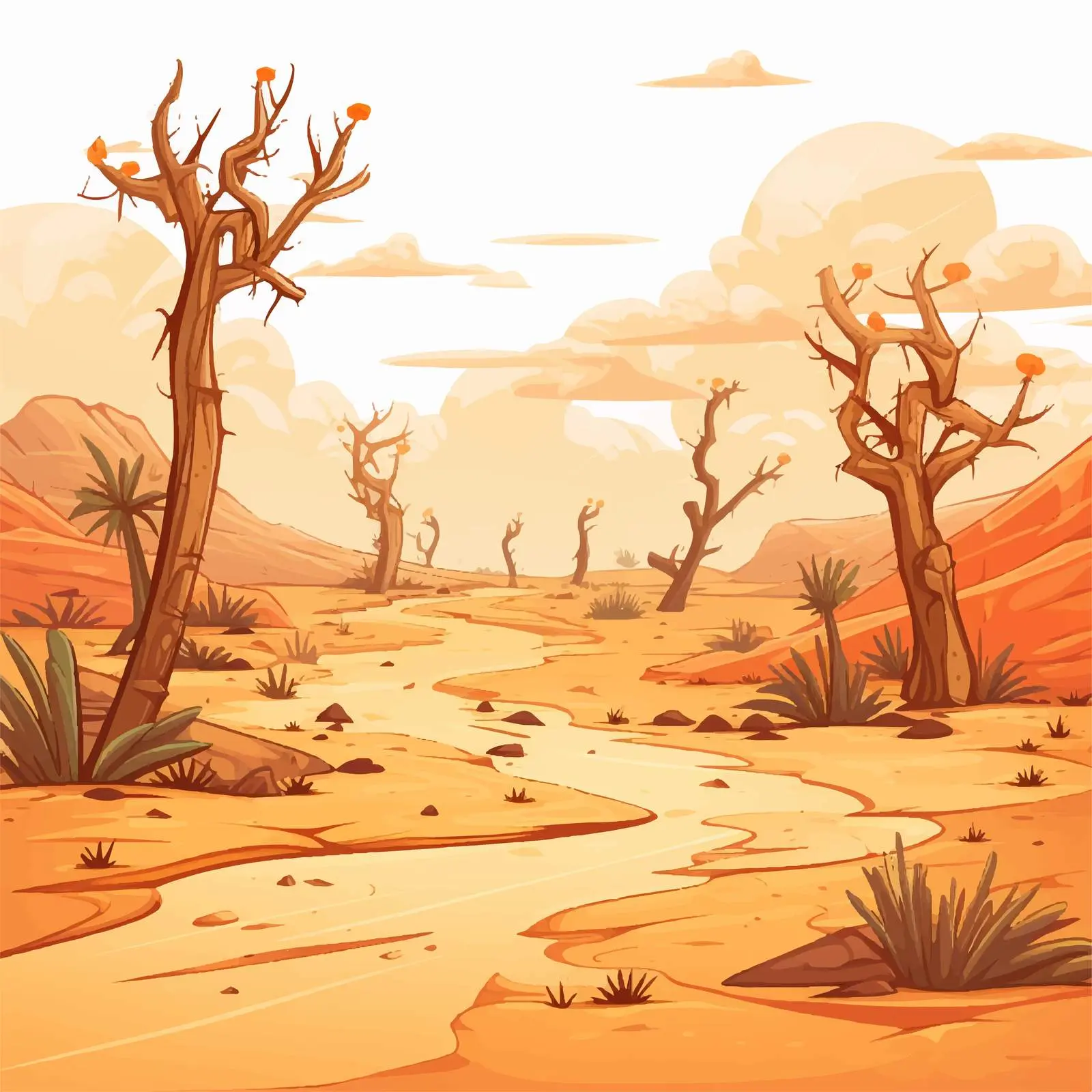Cartoon Illustration of Desert Forest Scene – free arid image from Dotvec