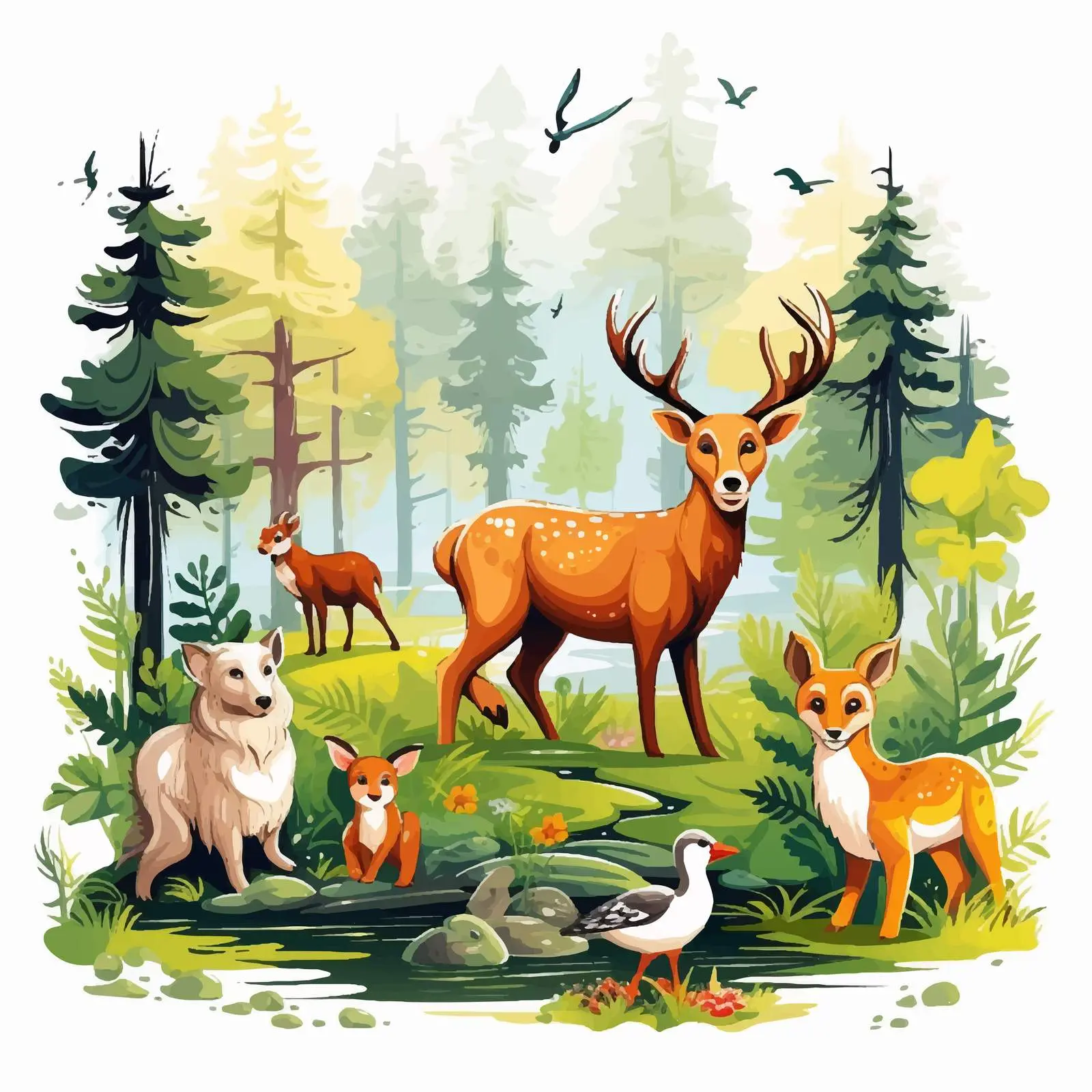 Forest Scene with Various Animals Illustration — free download from Dotvec