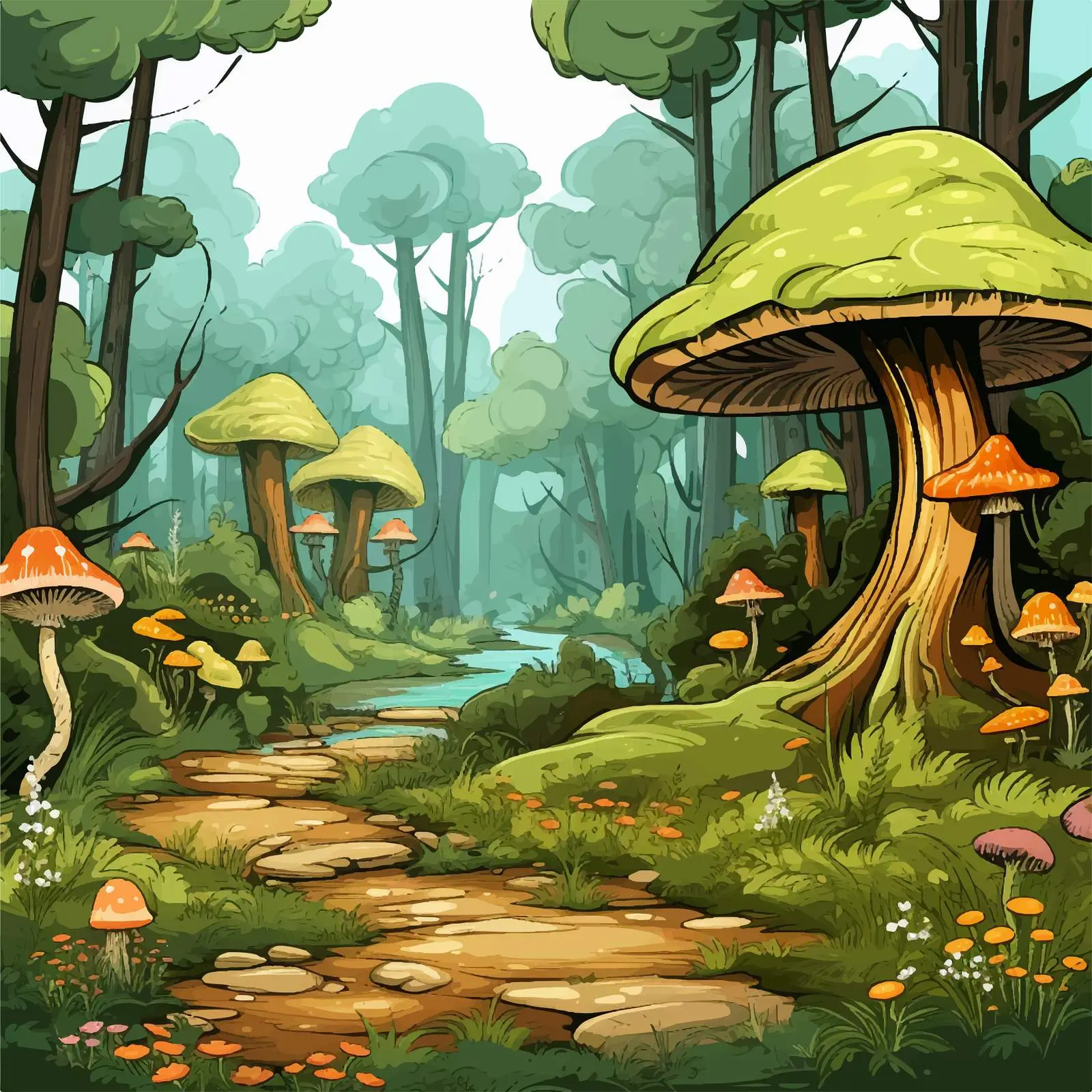 Cartoon Forest Vector Illustration – free illustrated landscape image from Dotvec