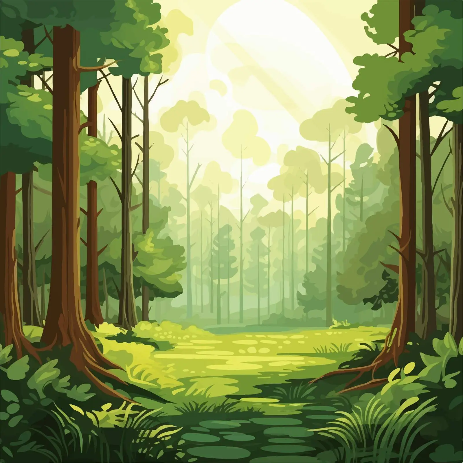 Cartoon Forest View Illustration at Daytime — free download from Dotvec