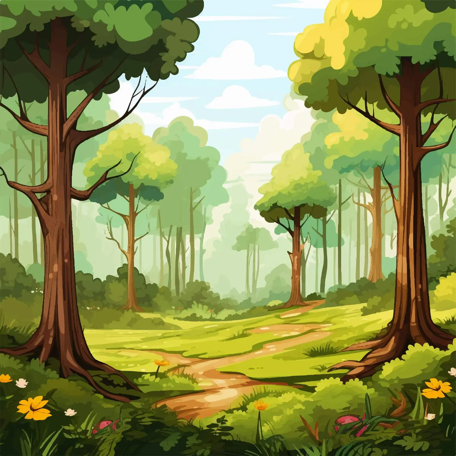 Cartoon Forest View Illustration at Daytime — free download from Dotvec