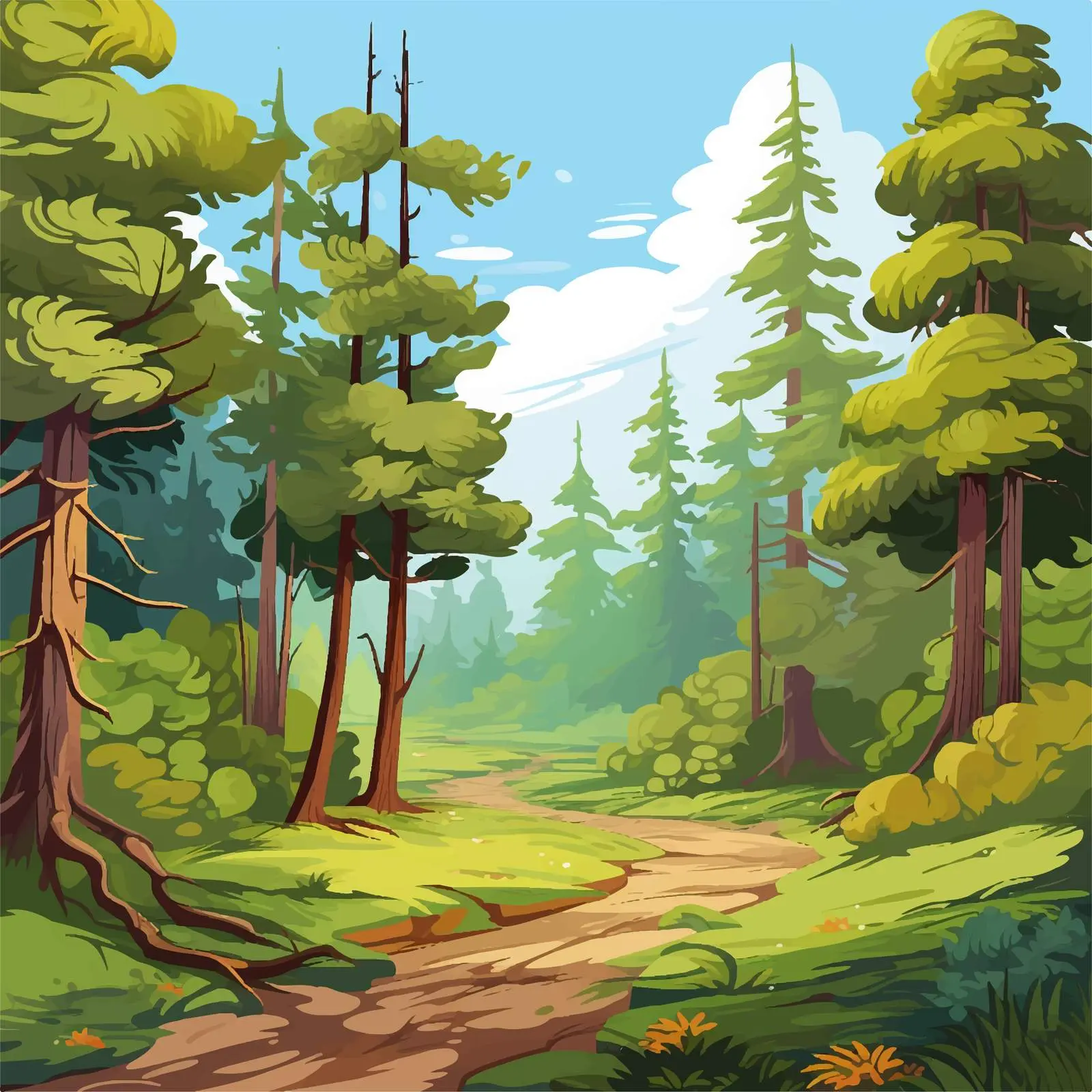 Cartoon Forest View Illustration at Daytime — free download from Dotvec
