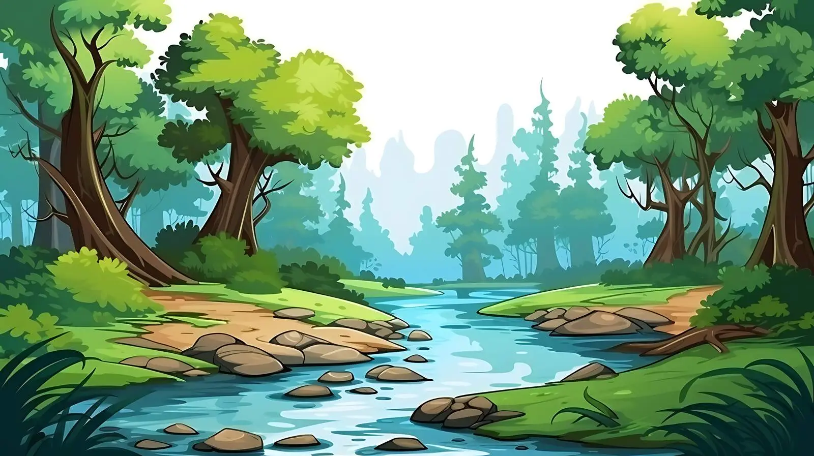 Serene Forest River Scene Illustration — free download from Dotvec
