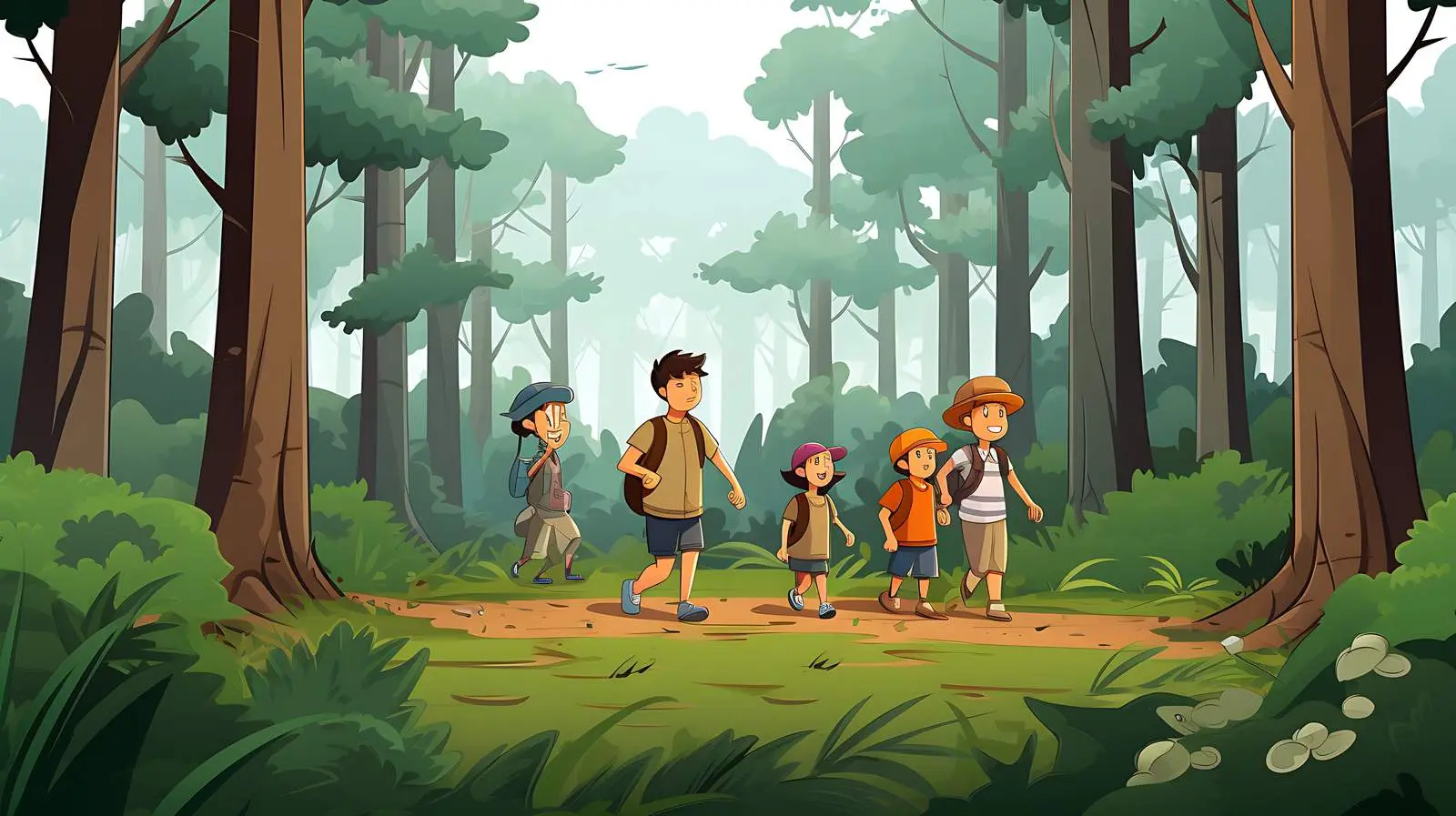 Family in Forest Vector Illustration — free download from Dotvec