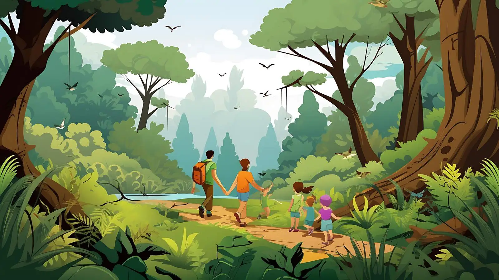 Serene Forest Family Scene Vector Illustration — free download from Dotvec