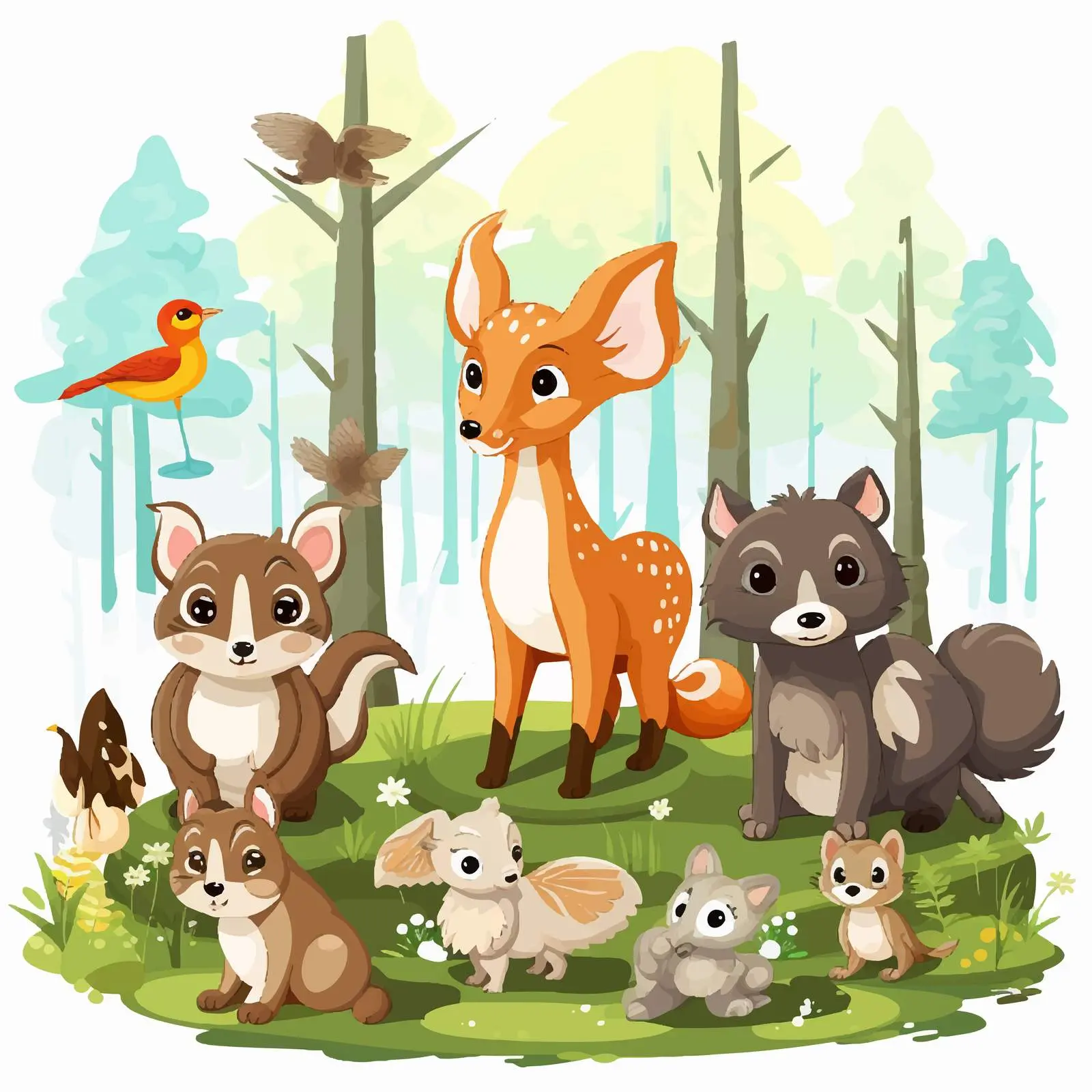 Forest Illustration with Various Animals — free download from Dotvec
