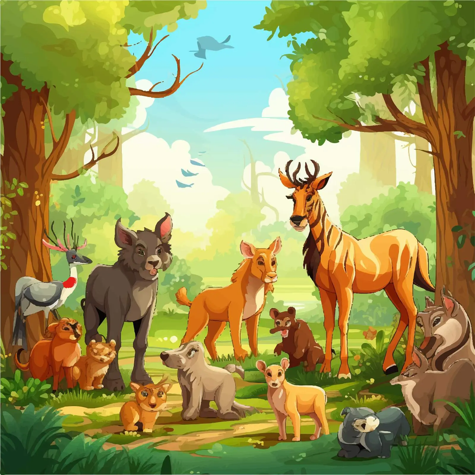 Forest Scene with Animals Vector Illustration – free forest life image from Dotvec
