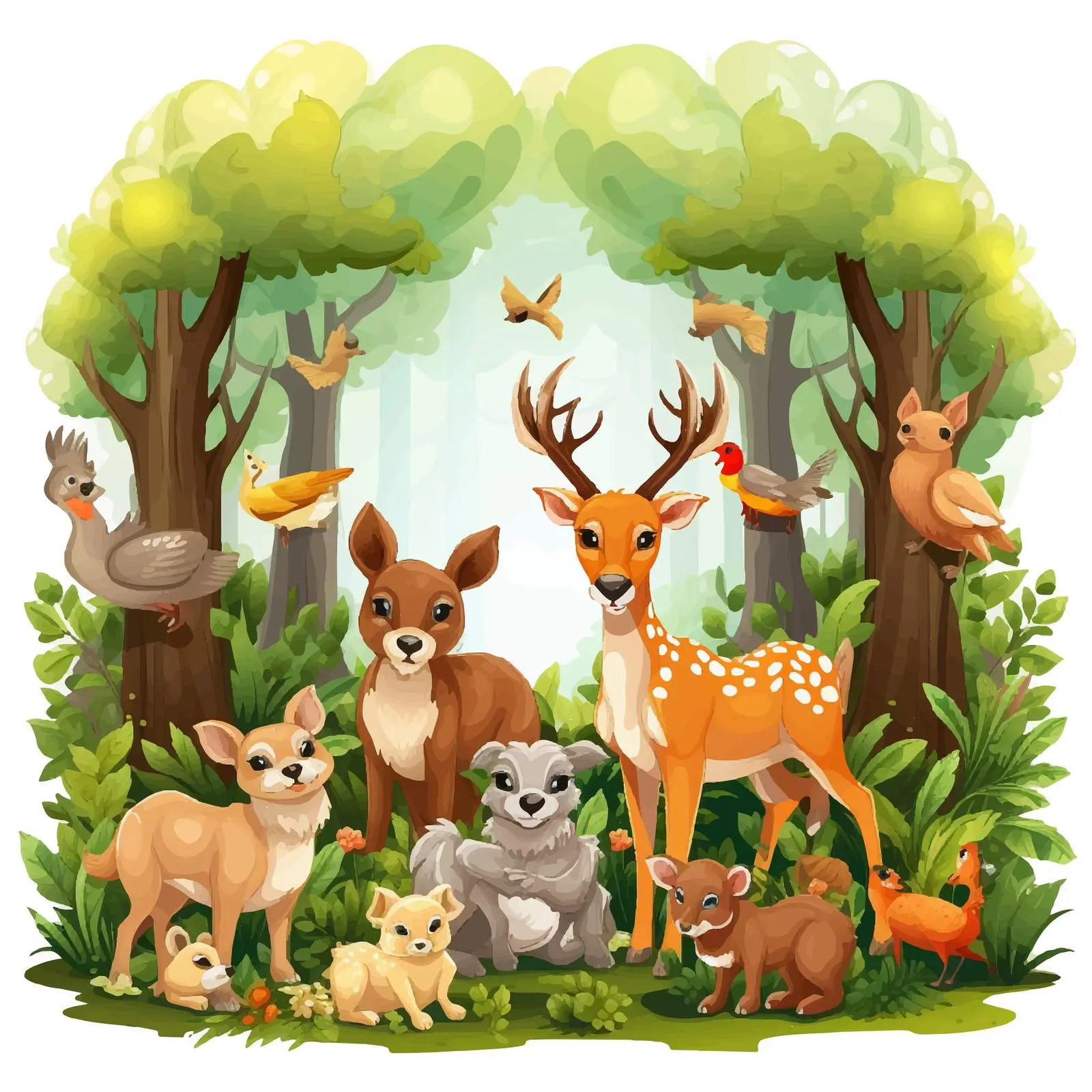 Forest Scene with Animals - Vector Illustration — free download from Dotvec